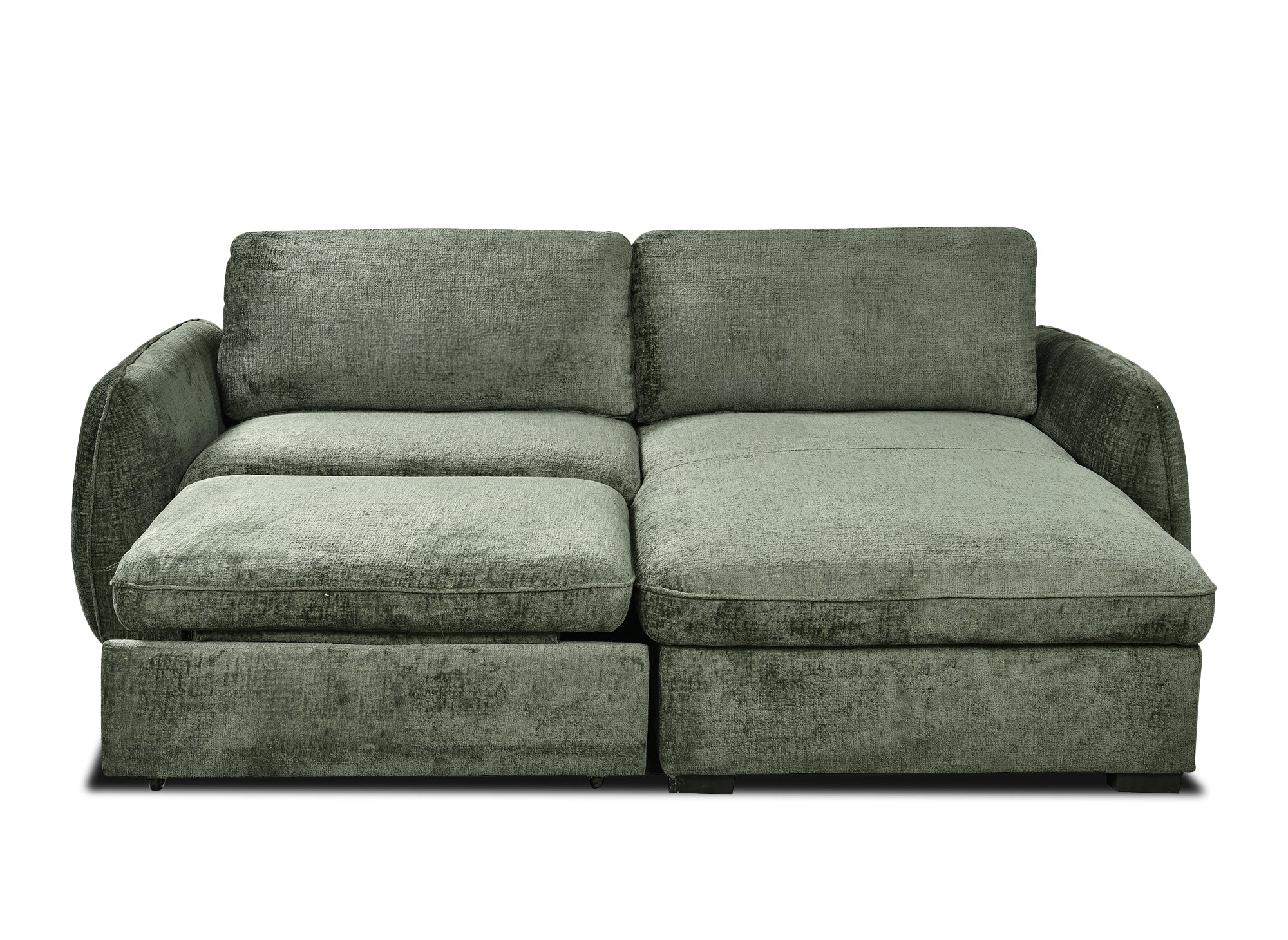 Sofá esquinero convertible y reversible LIORA con almacenaje en terciopelo verde caqui jaspeado