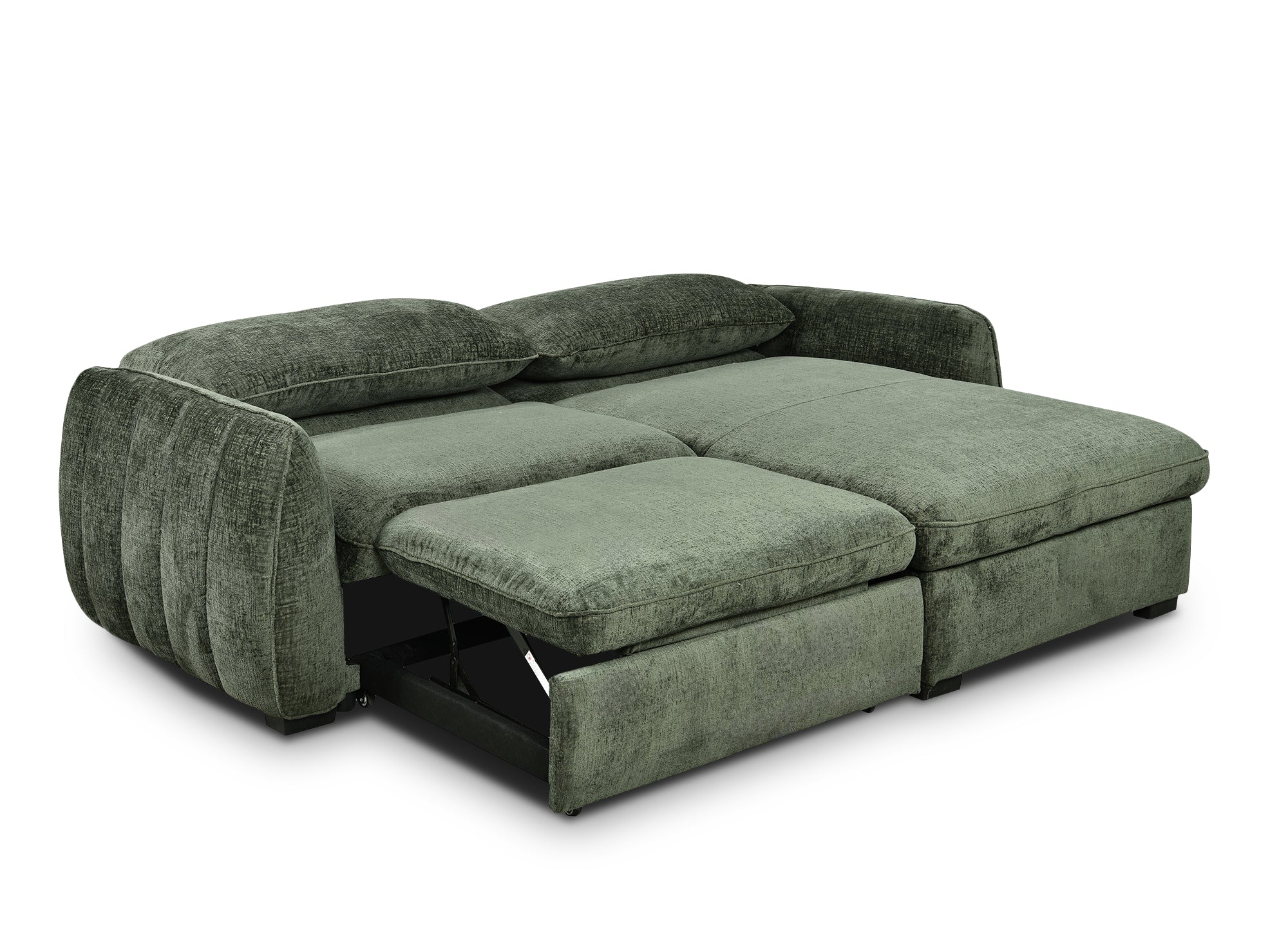 Sofá esquinero convertible y reversible LIORA con almacenaje en terciopelo verde caqui jaspeado