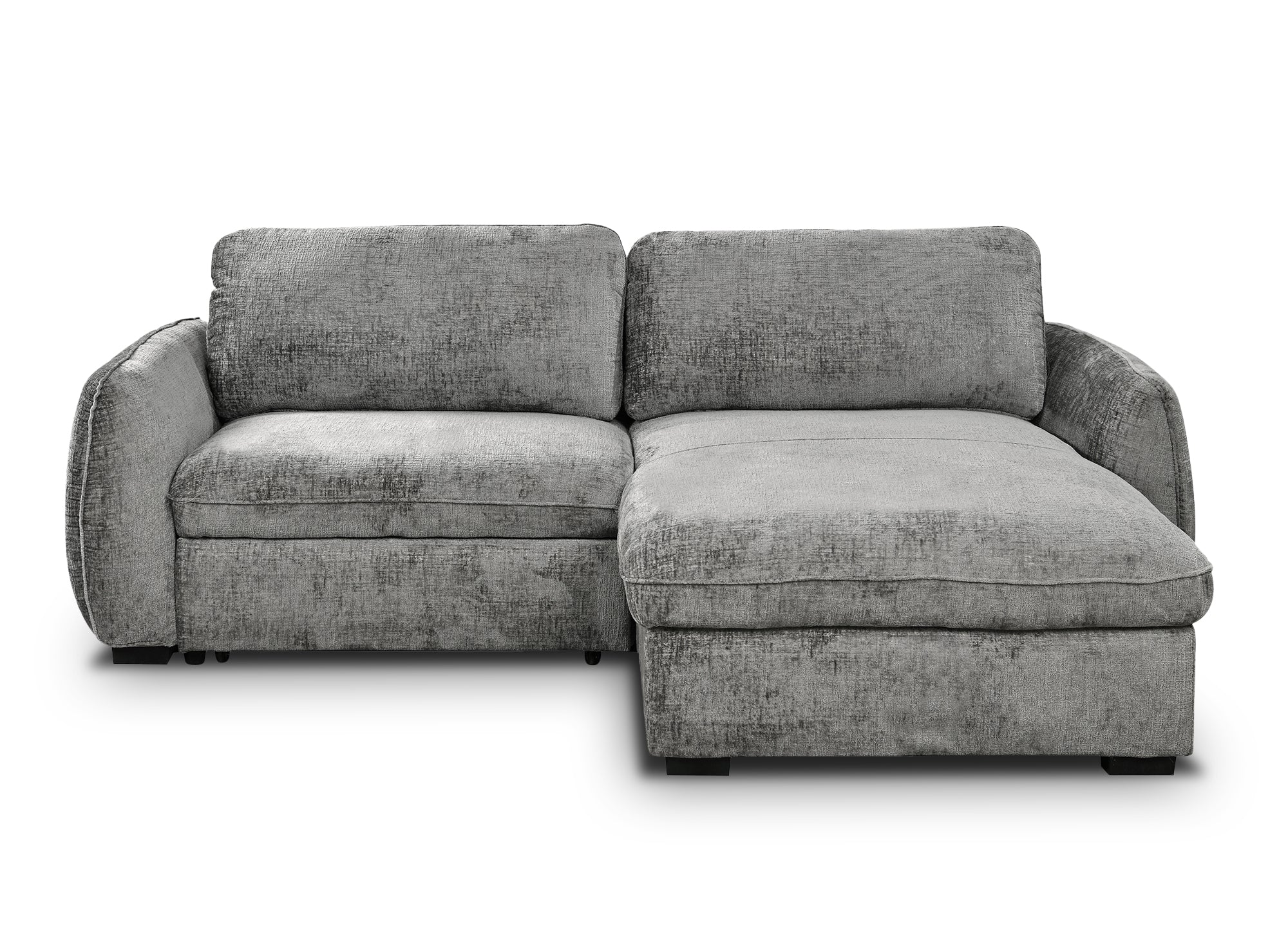 Sofá esquinero convertible y reversible LIORA con almacenaje en terciopelo gris jaspeado