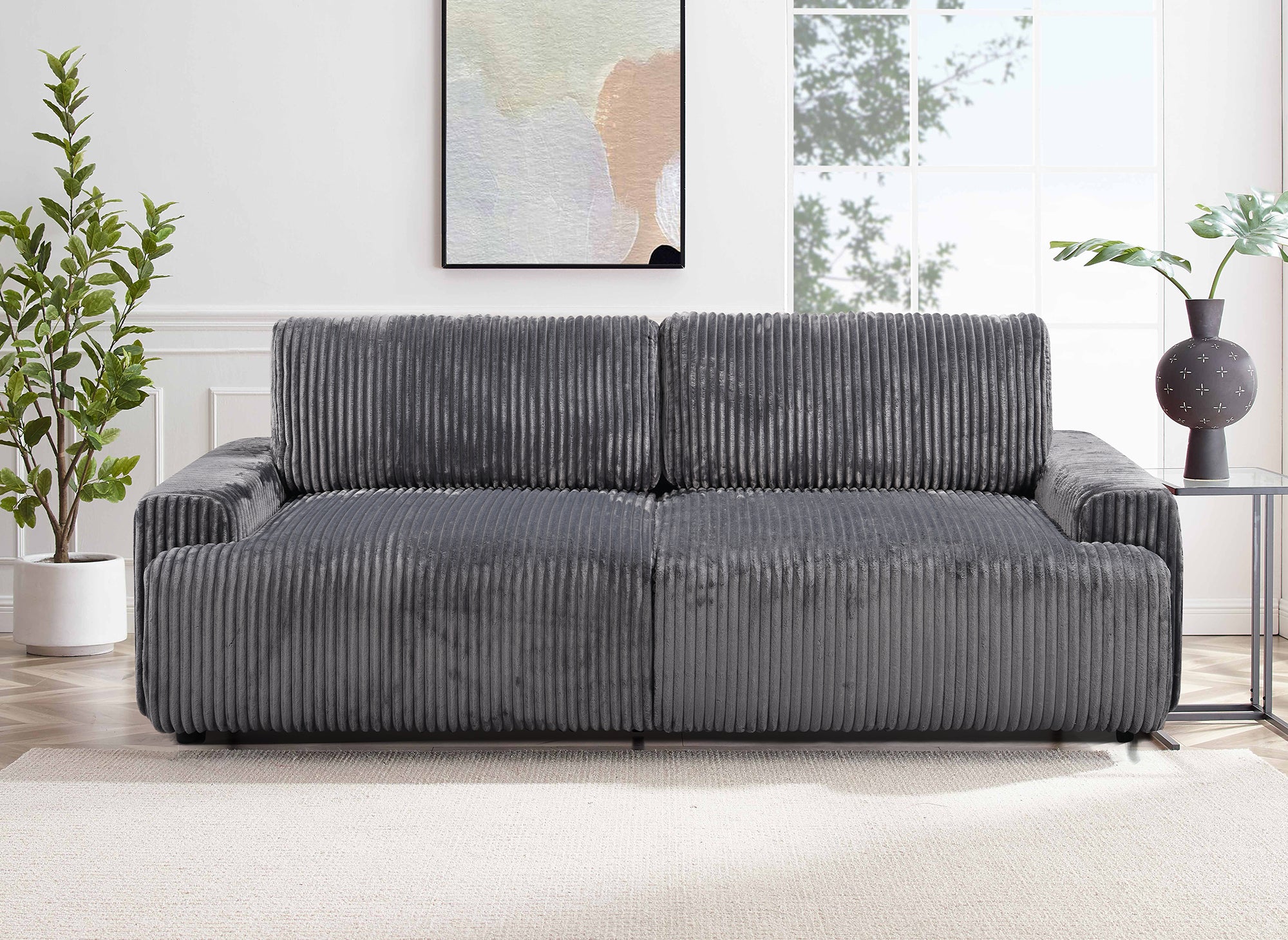 Sofá cama MILO con almacenaje en pana gris gruesa