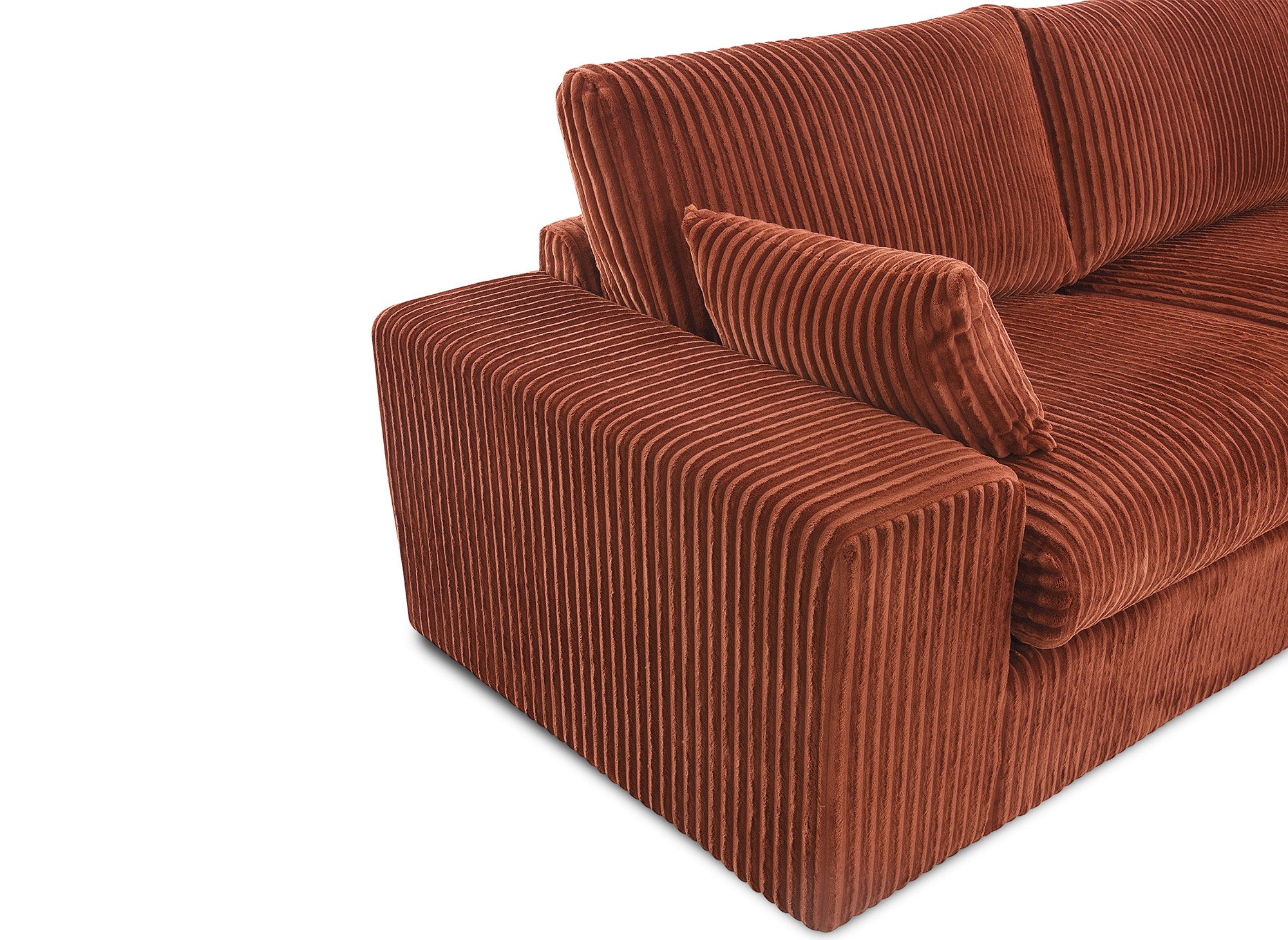 Sofá esquinero reversible SIRINA en suave piel gruesa acanalada color terracota