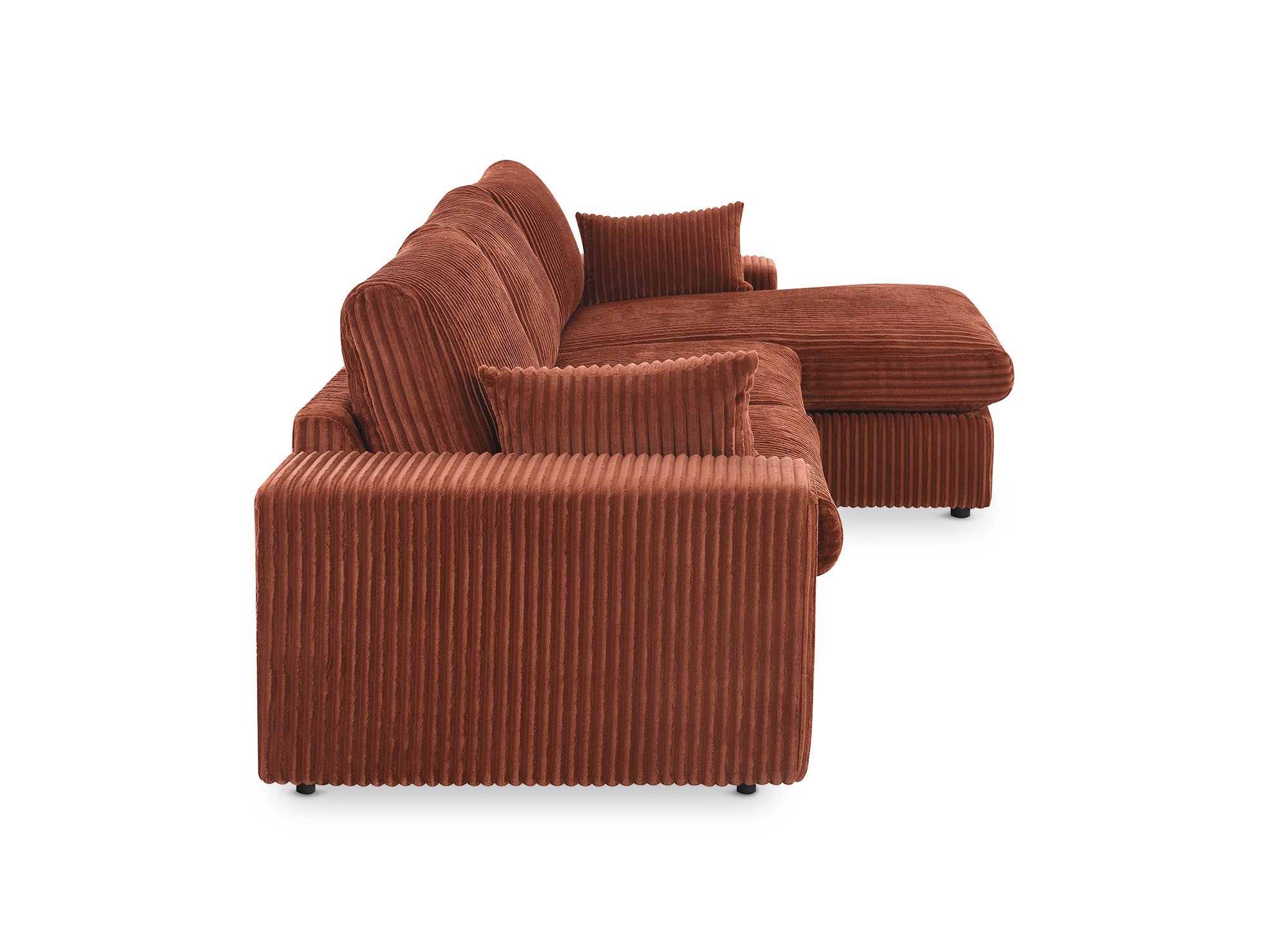 Sofá esquinero reversible SIRINA en suave piel gruesa acanalada color terracota