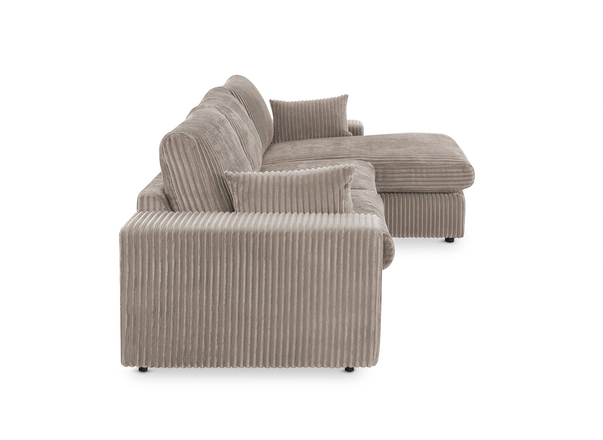 Sofá esquinero reversible SIRINA en suave tejido acanalado color topo