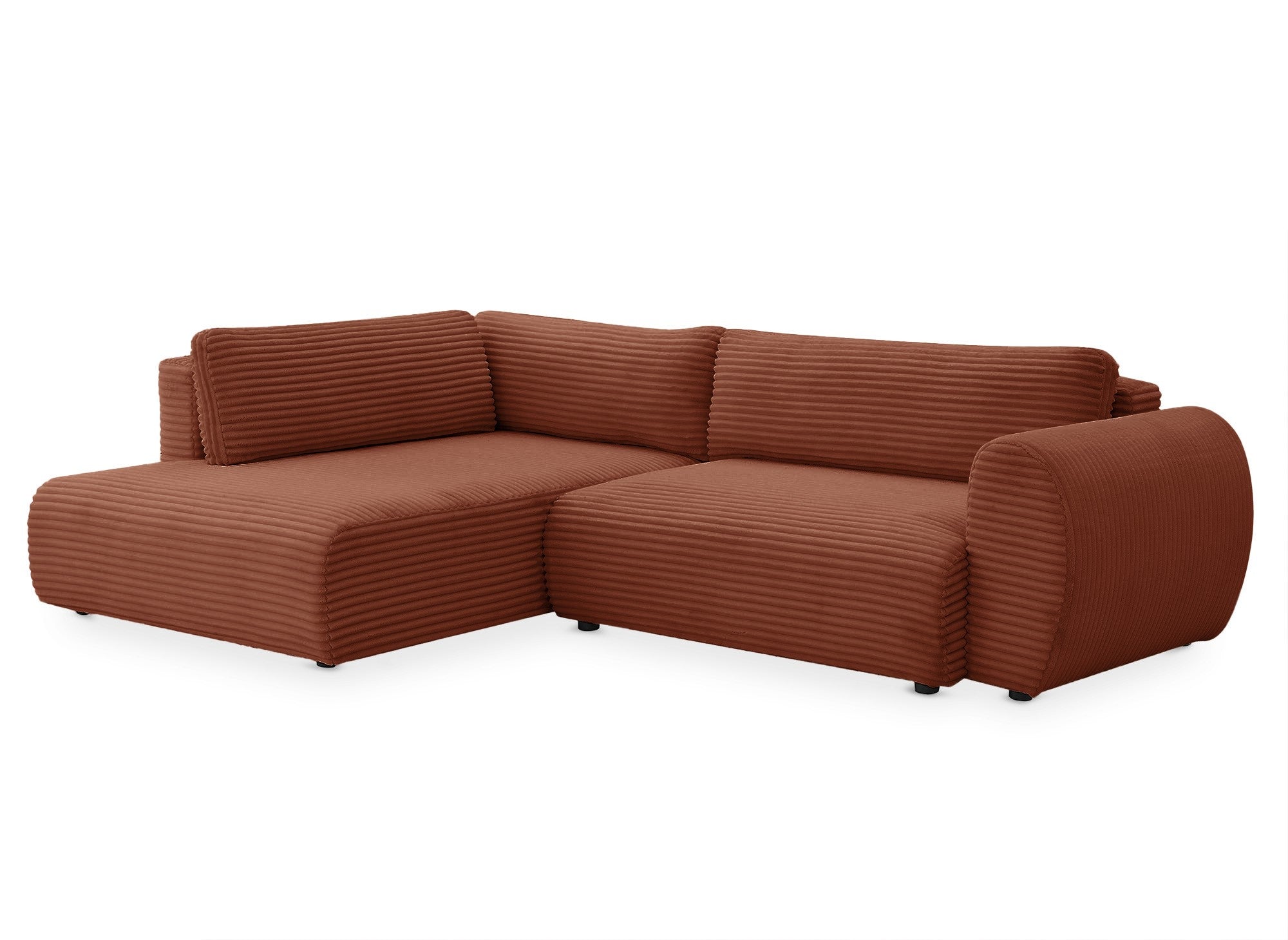 Sofá cama esquinero TILDA con chaise longue y almacenaje en tejido acanalado color terracota - Esquina izquierda