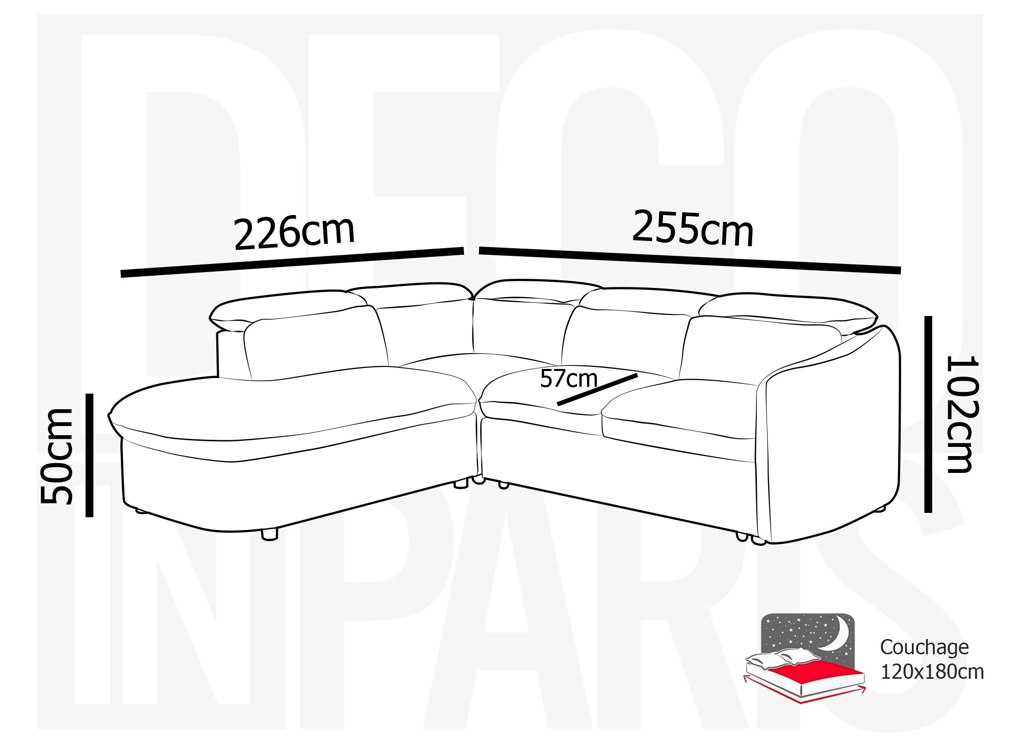Sofá esquinero convertible BAYA con compartimento de almacenamiento en tela bouclé color crudo - esquina izquierda