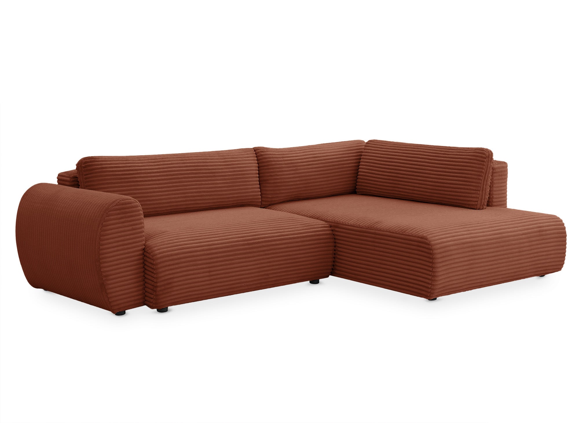 Sofá cama esquinero TILDA de terracota con diseño acanalado, chaise longue y almacenaje - Esquina derecha