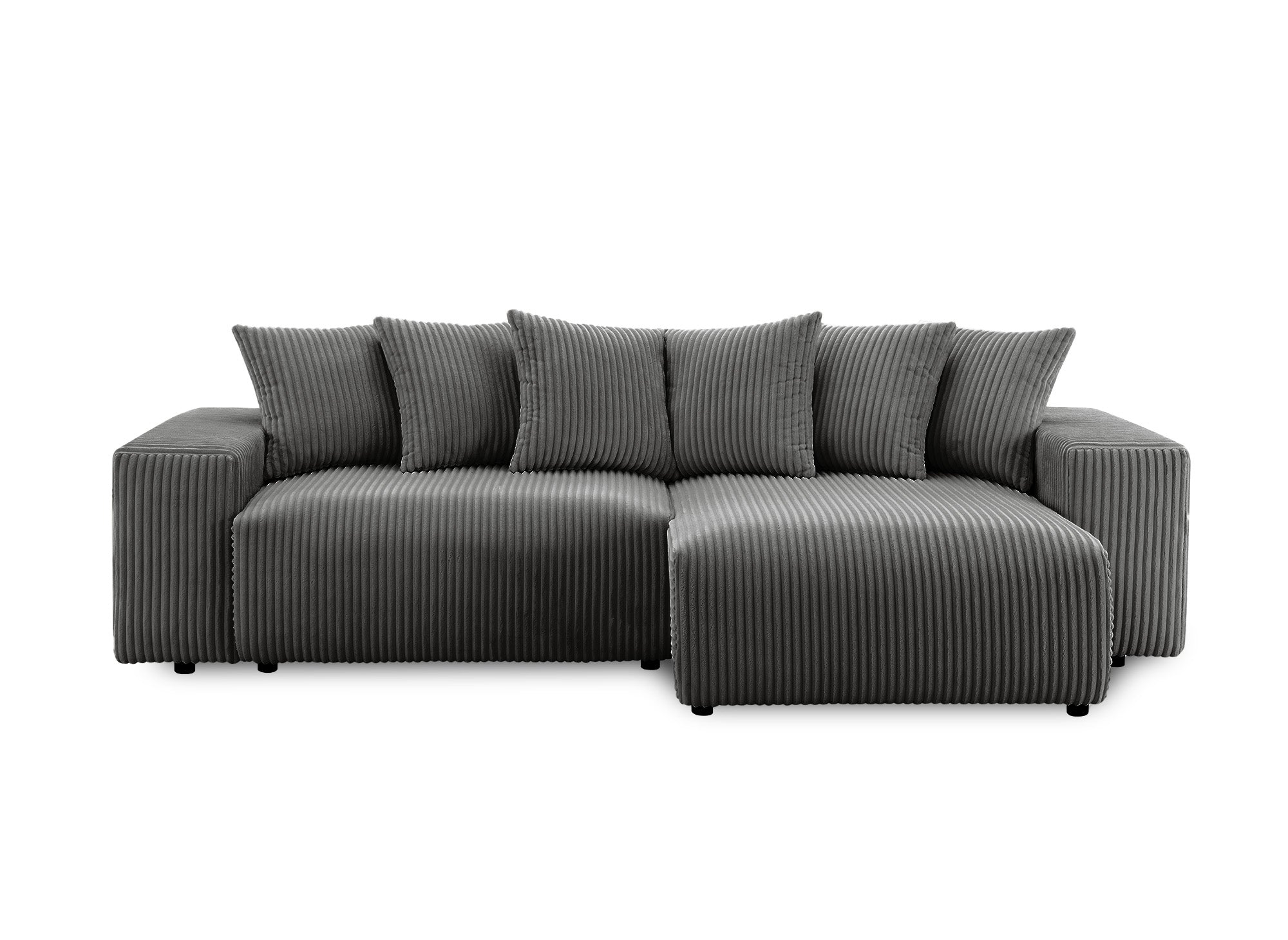 Sofá cama esquinero reversible NOELIA con almacenaje en pana gris gruesa