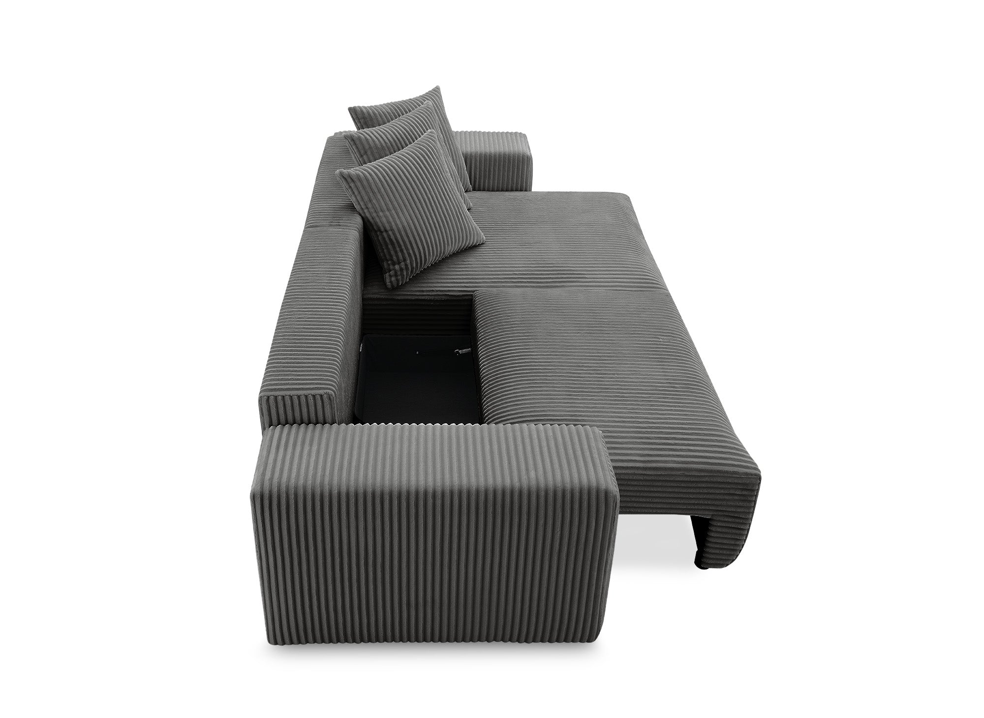 Sofá cama esquinero reversible NOELIA con almacenaje en pana gris gruesa