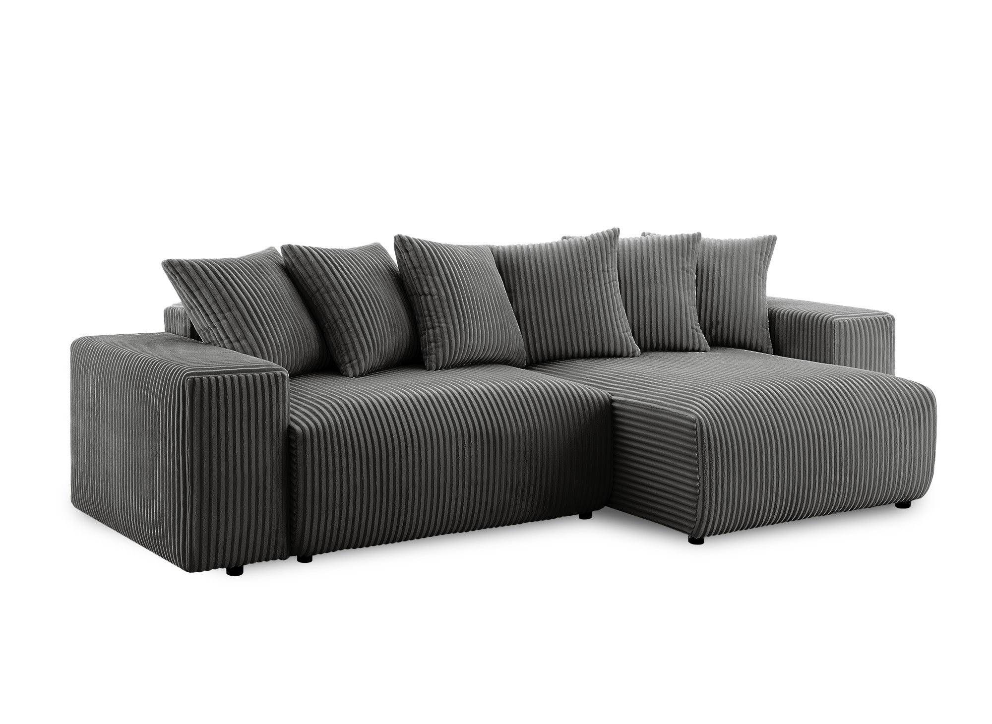 Sofá cama esquinero reversible NOELIA con almacenaje en pana gris gruesa