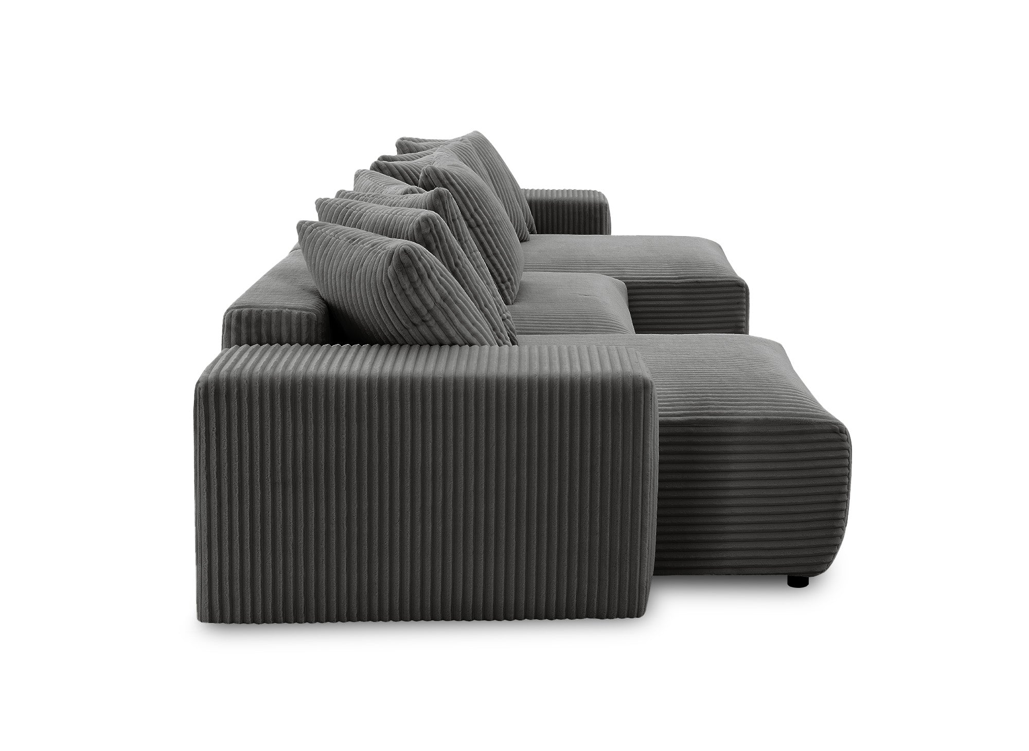 Sofá cama panorámico reversible NOELIA con almacenaje en pana gris gruesa