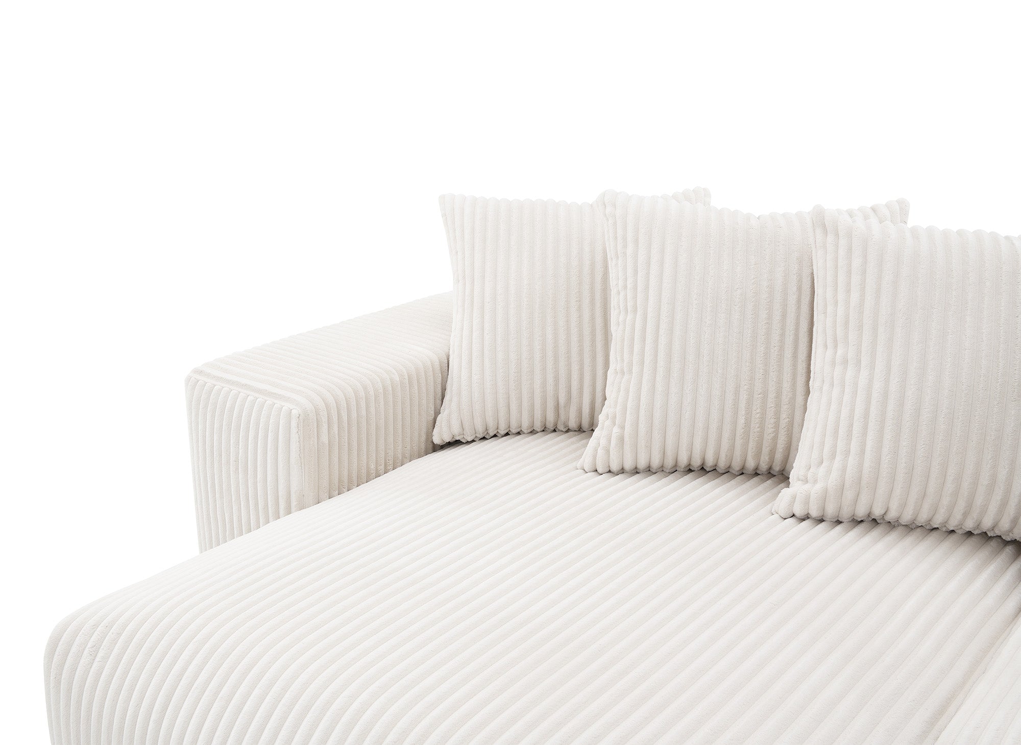 Sofá cama panorámico reversible NOELIA con almacenaje en pana gruesa color beige