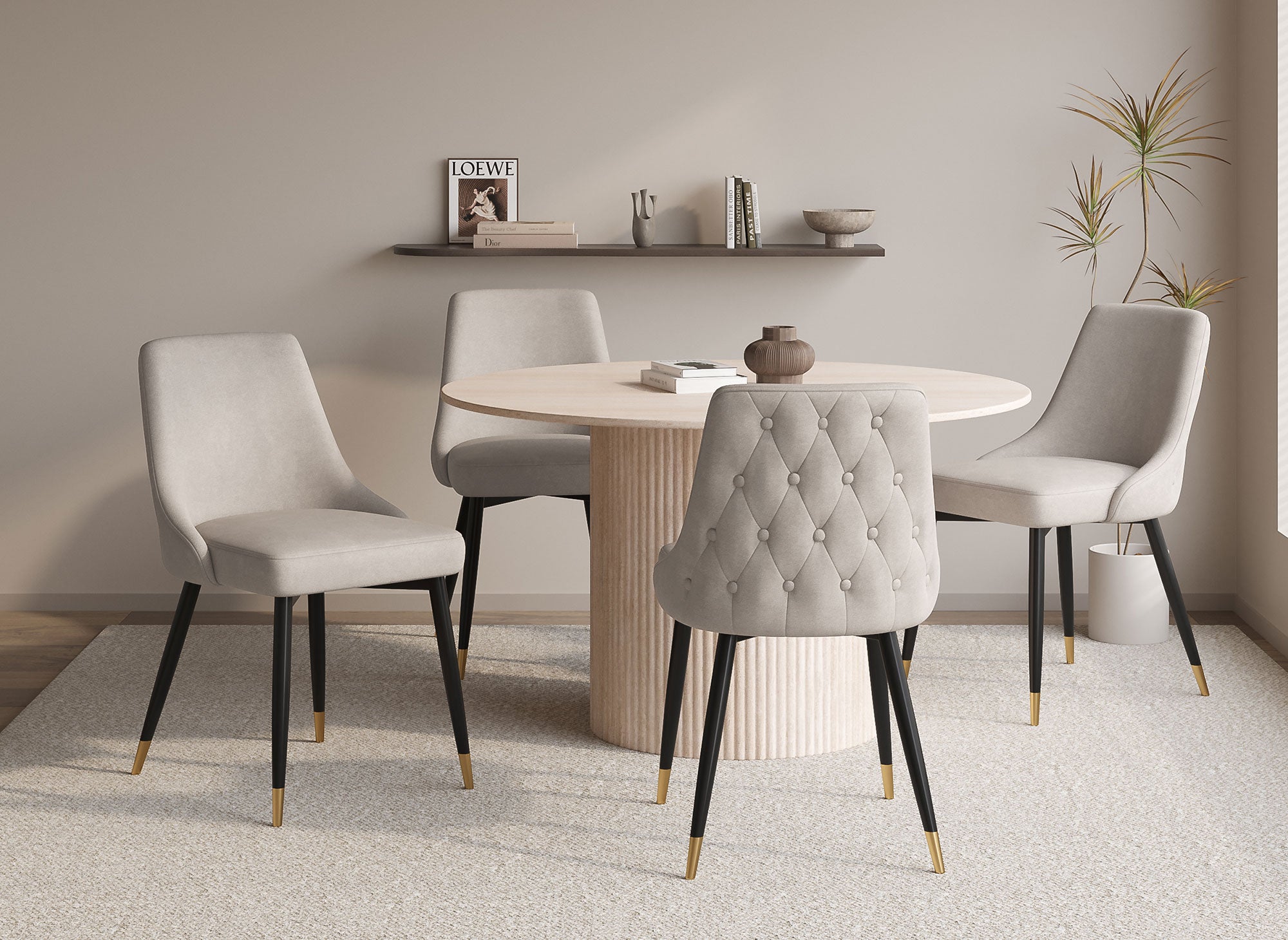 Juego de 2 sillas DORINA tapizadas en terciopelo beige