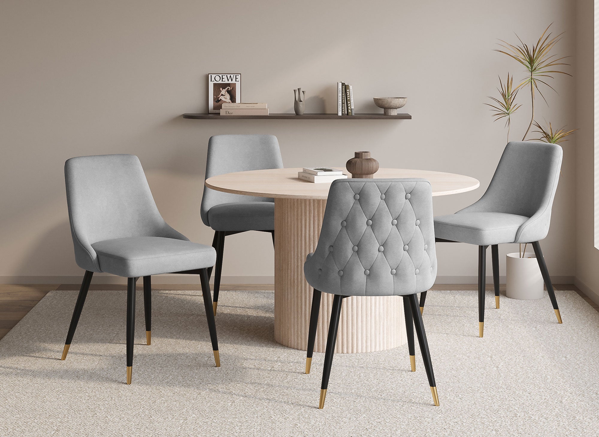 Juego de 2 sillas DORINA tapizadas en terciopelo gris