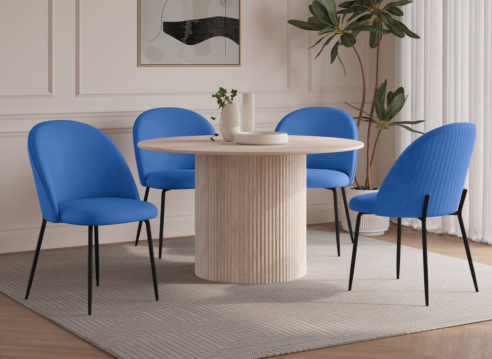 Conjunto de 2 sillas de diseño en terciopelo azul con patas negras ARABEL