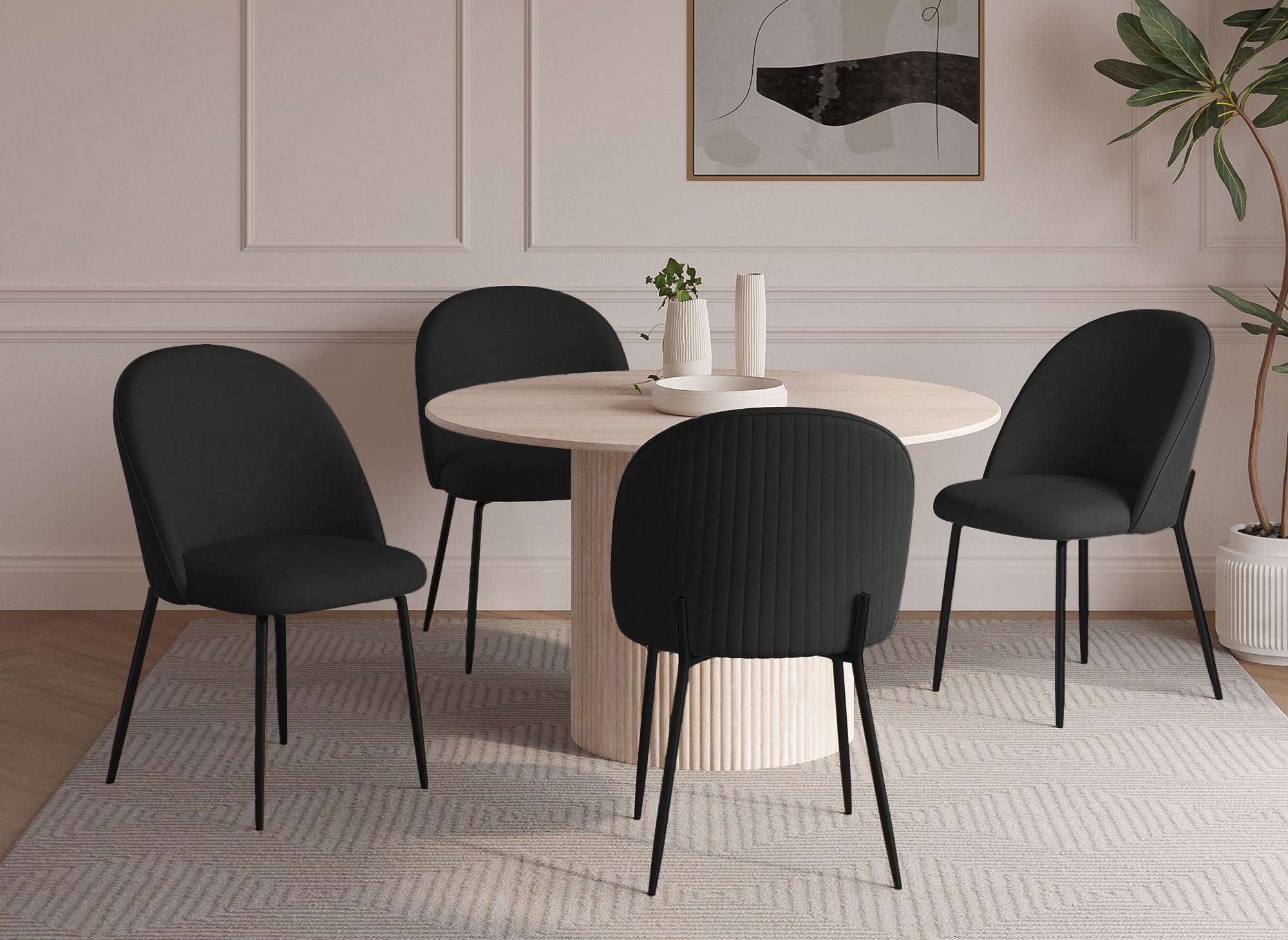 Conjunto de 2 sillas de diseño en terciopelo negro con patas negras ARABEL