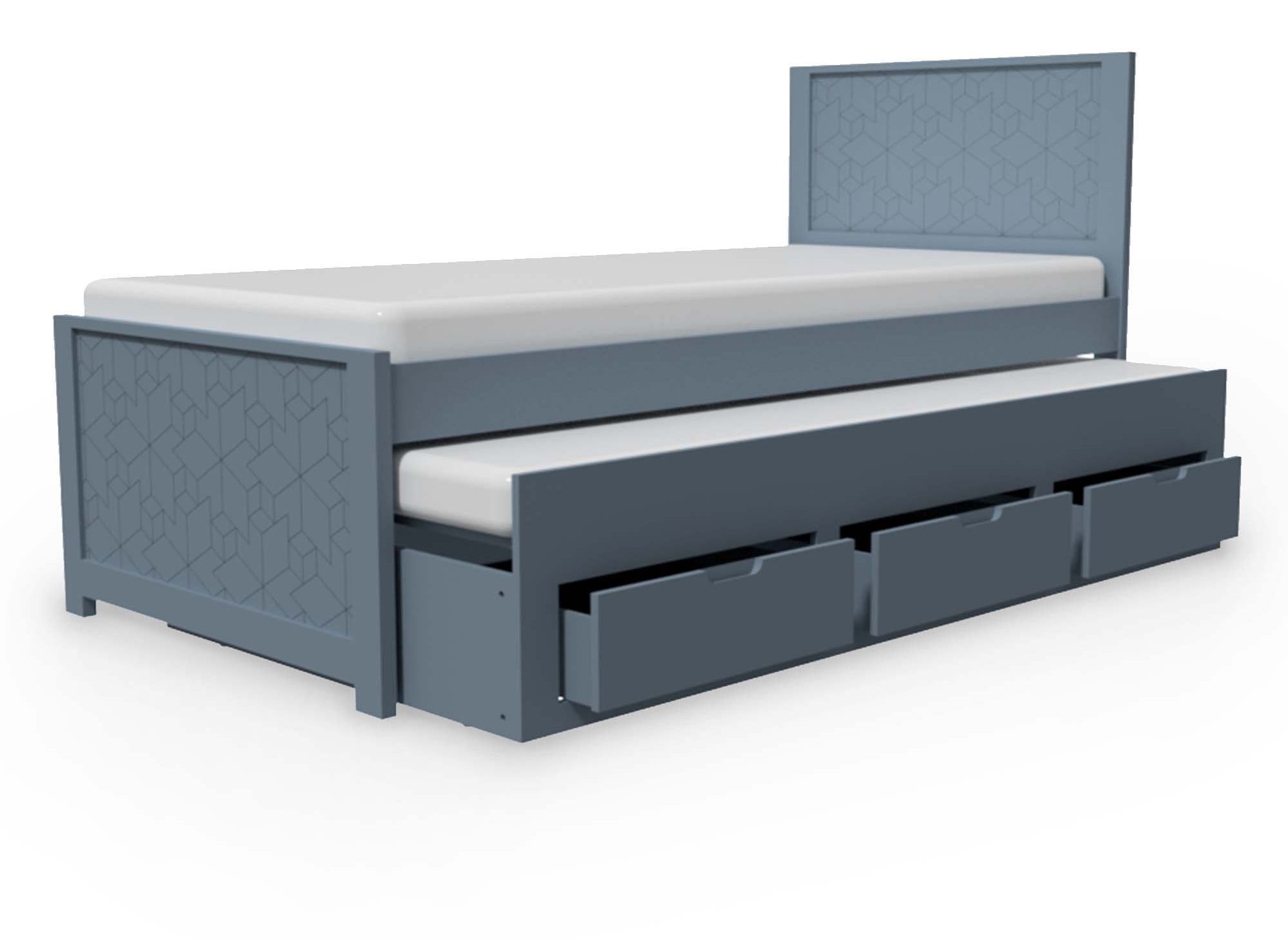Cama nido ENORA con cajones en madera gris, 90 x 190 cm