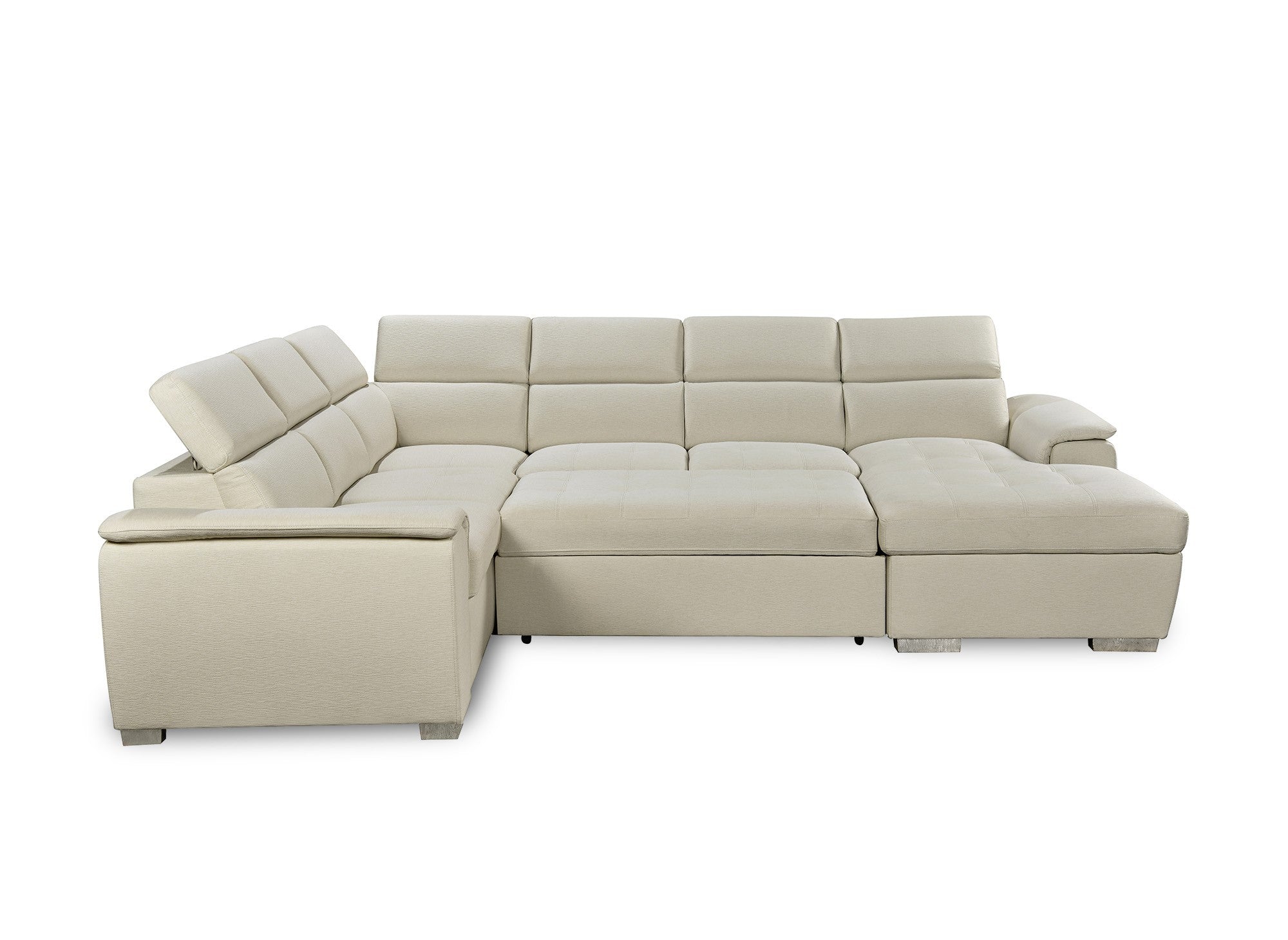 Sofá cama panorámico convertible GAELLE con compartimento de almacenamiento en tela beige - Esquina derecha
