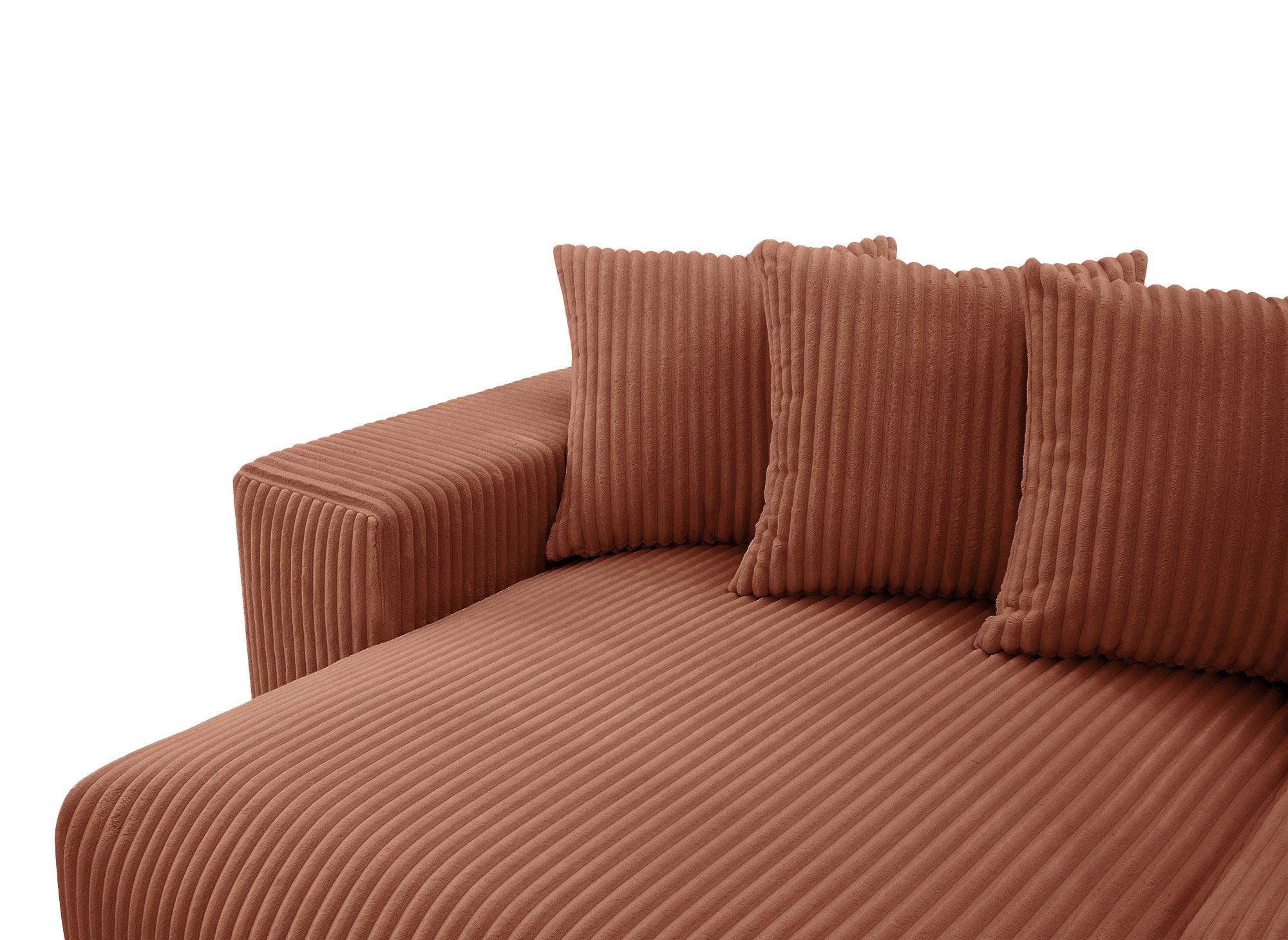 Sofá cama esquinero reversible NOELIA con almacenaje en pana gruesa color terracota