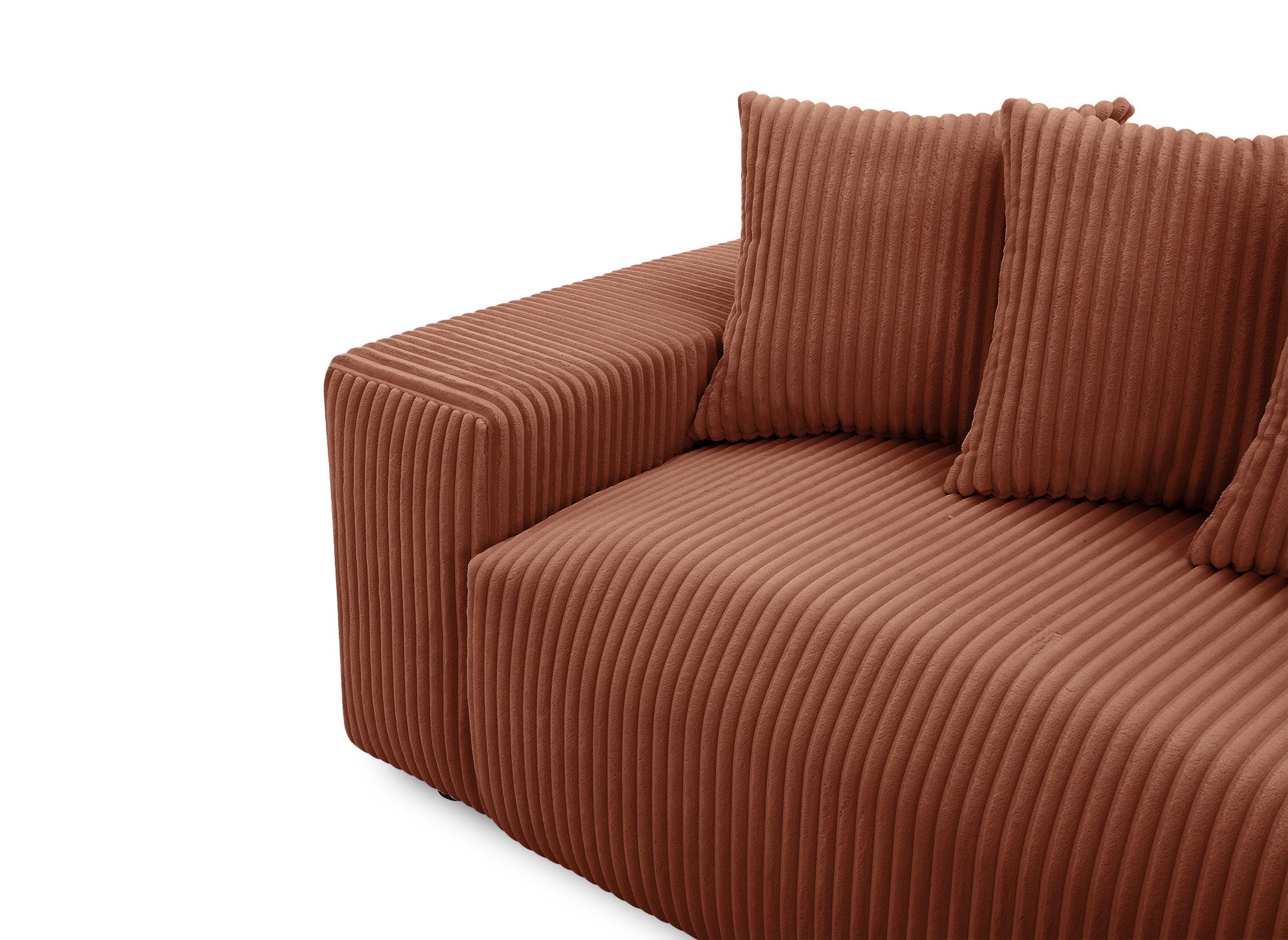 Sofá cama esquinero reversible NOELIA con almacenaje en pana gruesa color terracota