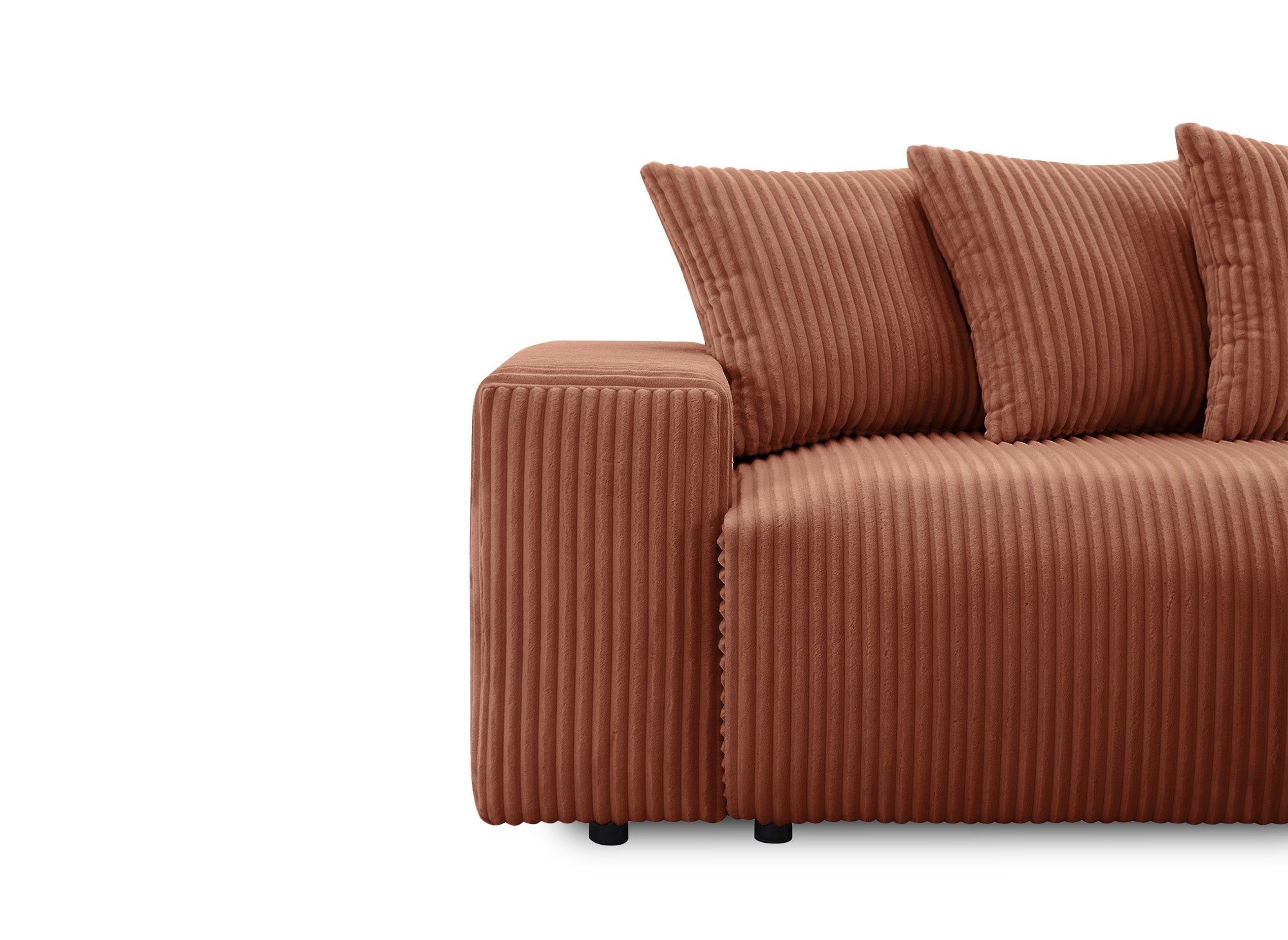 Sofá cama esquinero reversible NOELIA con almacenaje en pana gruesa color terracota