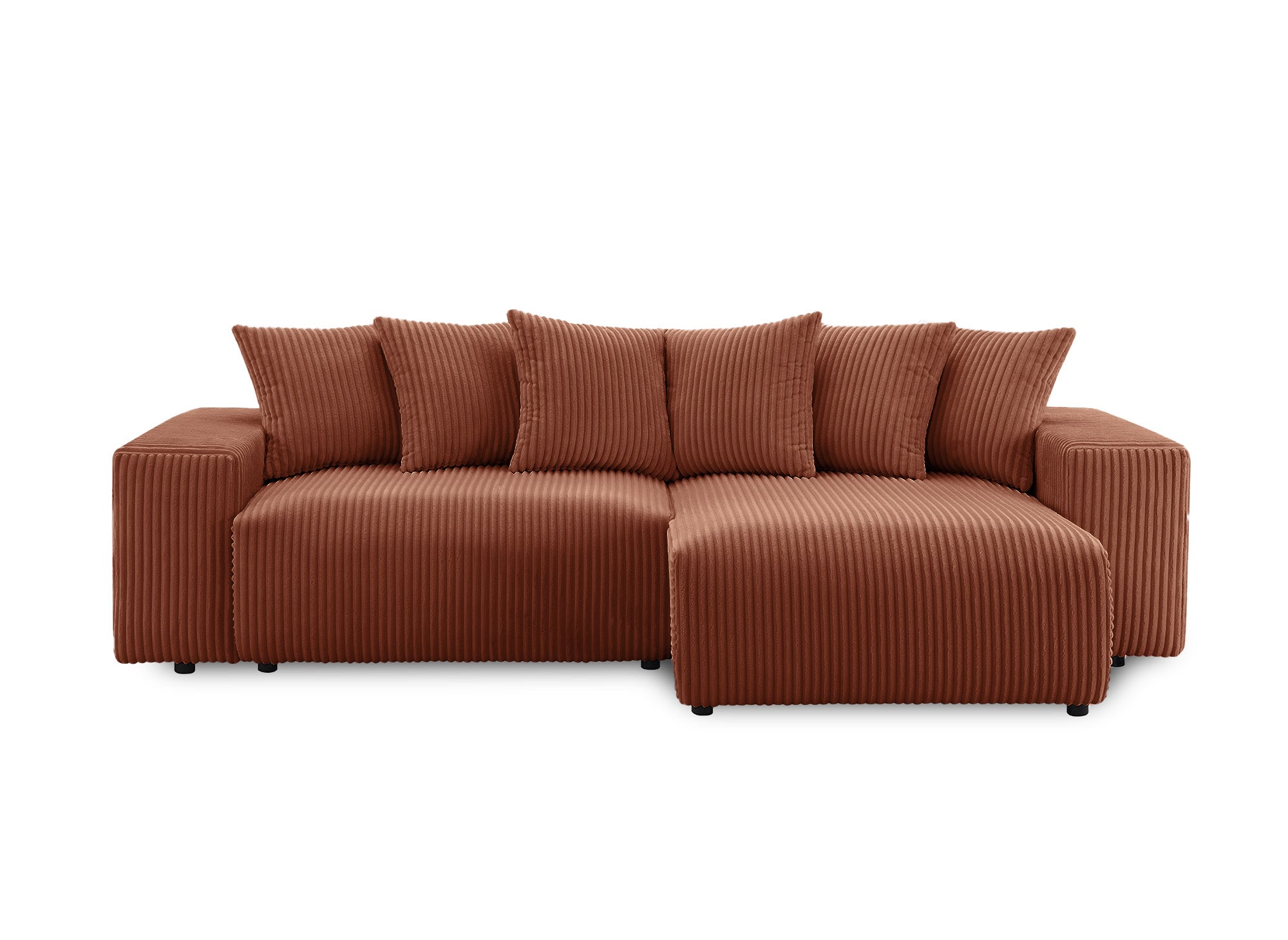 Sofá cama esquinero reversible NOELIA con almacenaje en pana gruesa color terracota