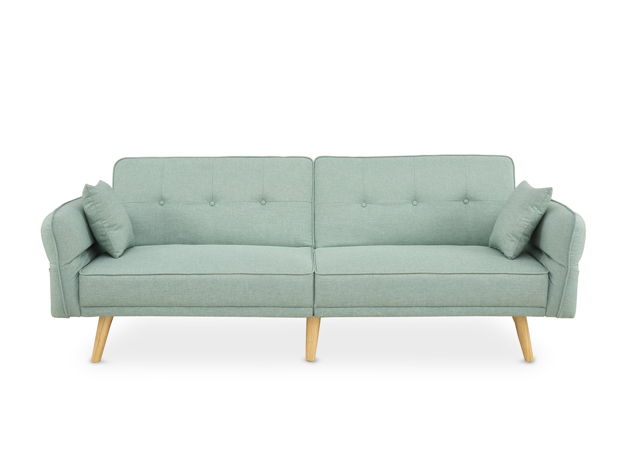 Sofá CHILI de 3 plazas con mecanismo clic-clac en tela verde agua