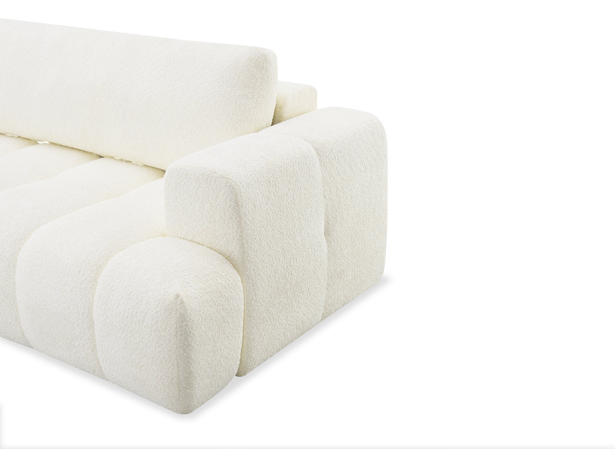 Sofá esquinero convertible HAVEN con almacenaje en tela bouclé color crudo - Esquina izquierda