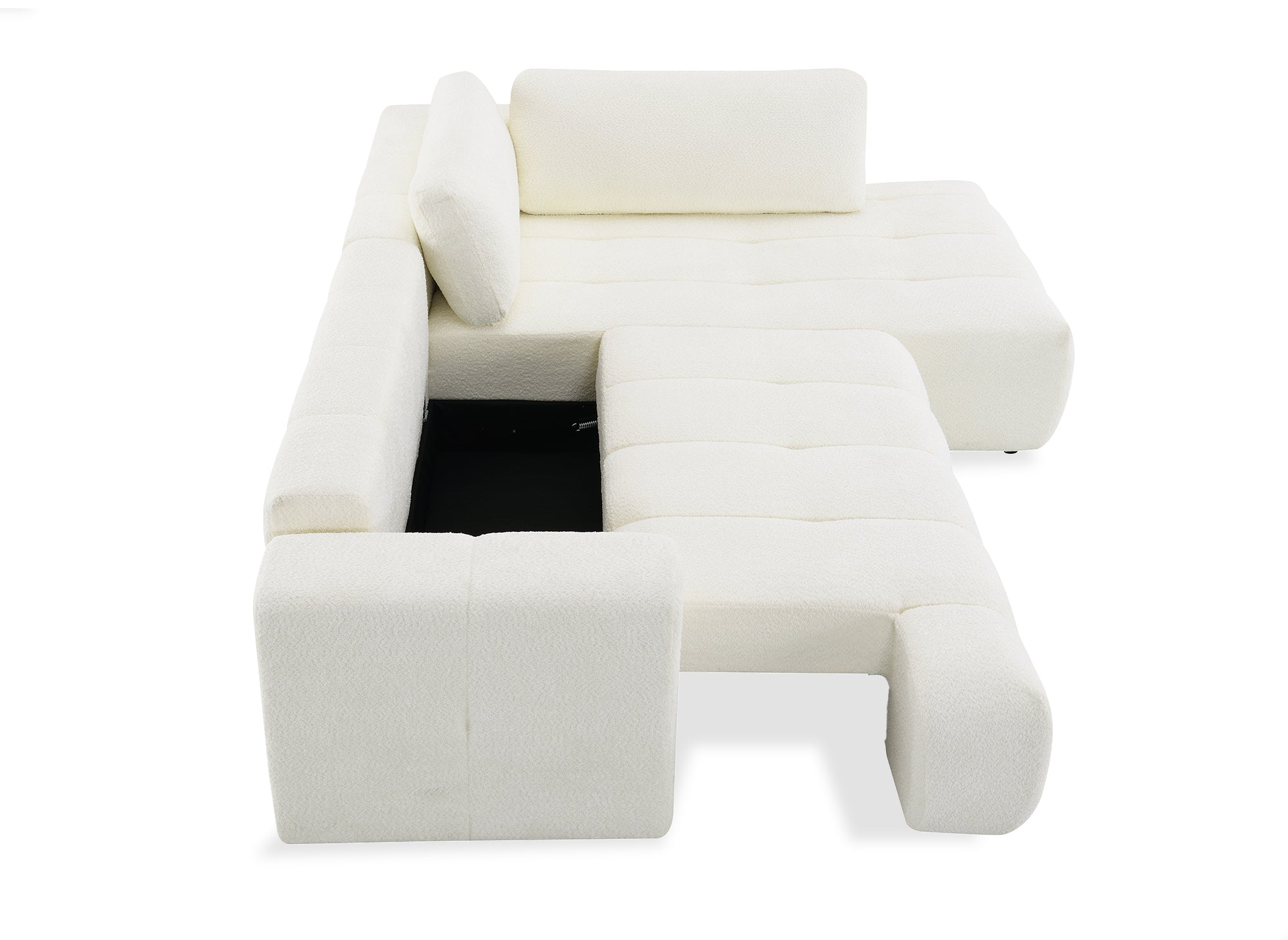 Sofá esquinero convertible HAVEN con almacenaje en tela bouclé color crudo - Esquinero derecho