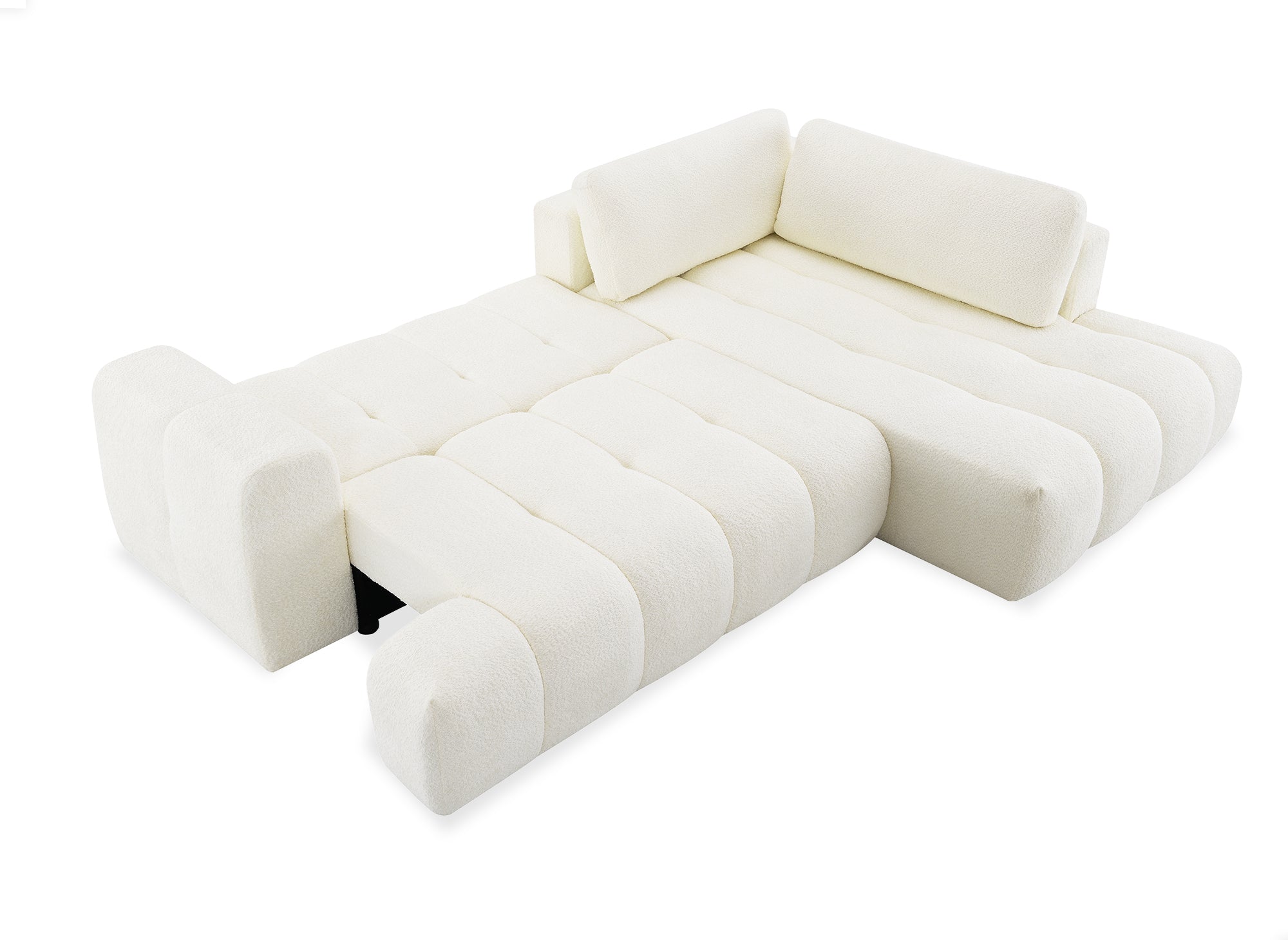 Sofá esquinero convertible HAVEN con almacenaje en tela bouclé color crudo - Esquinero derecho