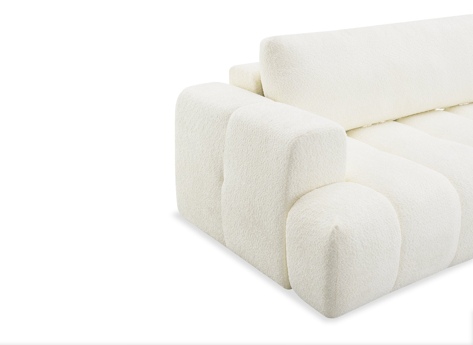 Sofá esquinero convertible HAVEN con almacenaje en tela bouclé color crudo - Esquinero derecho