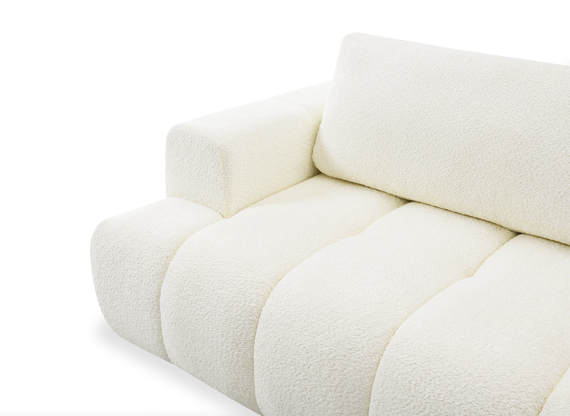 Sofá esquinero convertible HAVEN con almacenaje en tela bouclé color crudo - Esquinero derecho