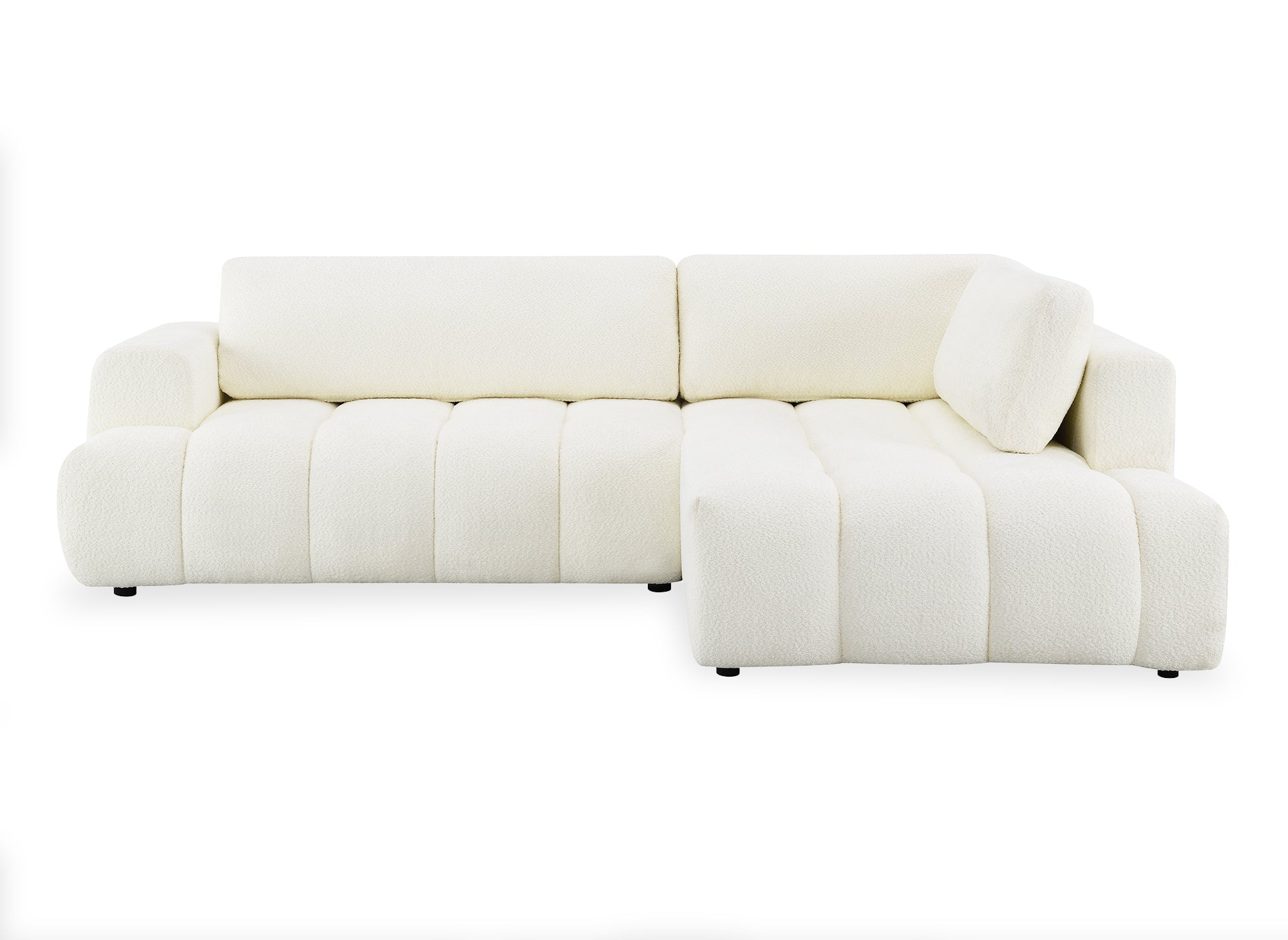 Sofá esquinero convertible HAVEN con almacenaje en tela bouclé color crudo - Esquinero derecho