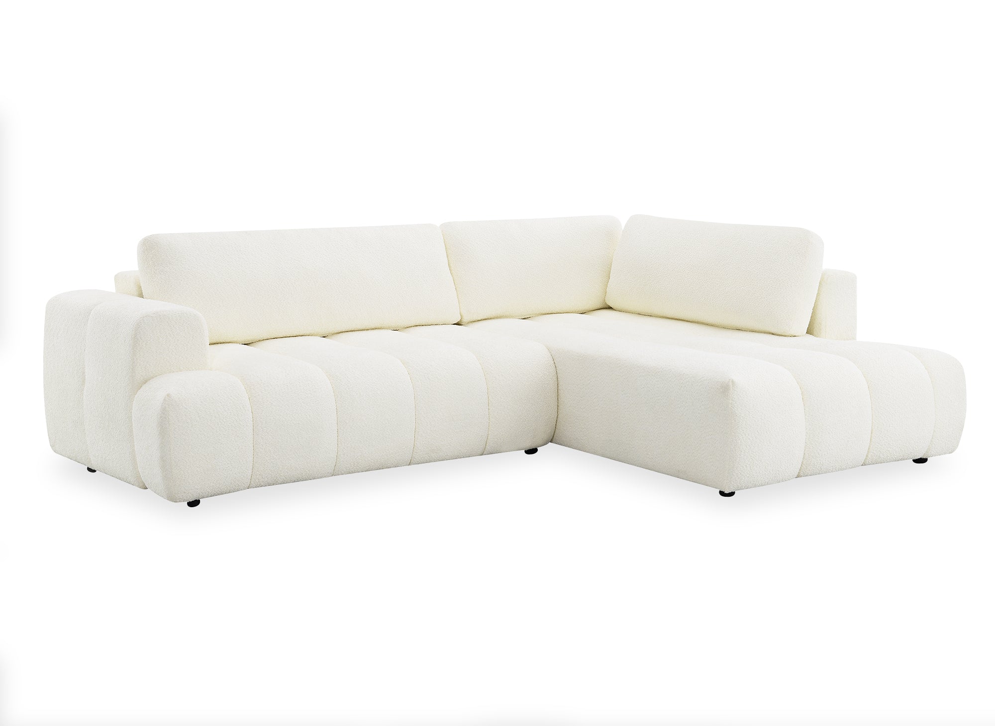 Sofá esquinero convertible HAVEN con almacenaje en tela bouclé color crudo - Esquinero derecho