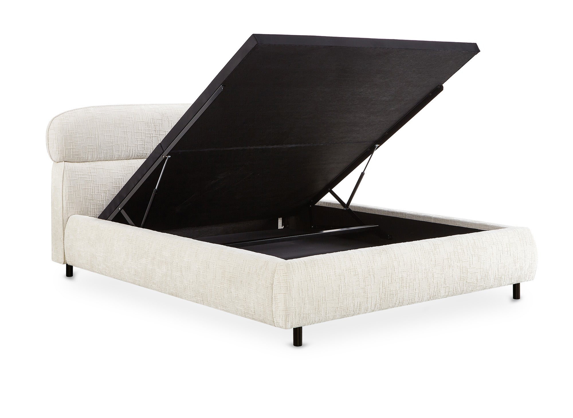 Cama con almacenaje MELO de terciopelo jaspeado beige, 140x190 cm