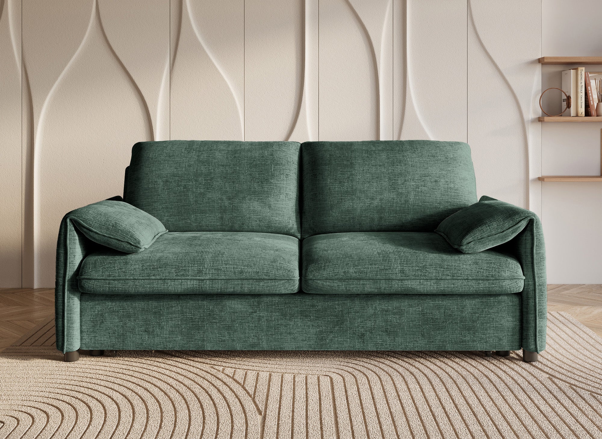 Sofá cama LAMAR de 3 plazas en terciopelo verde jaspeado