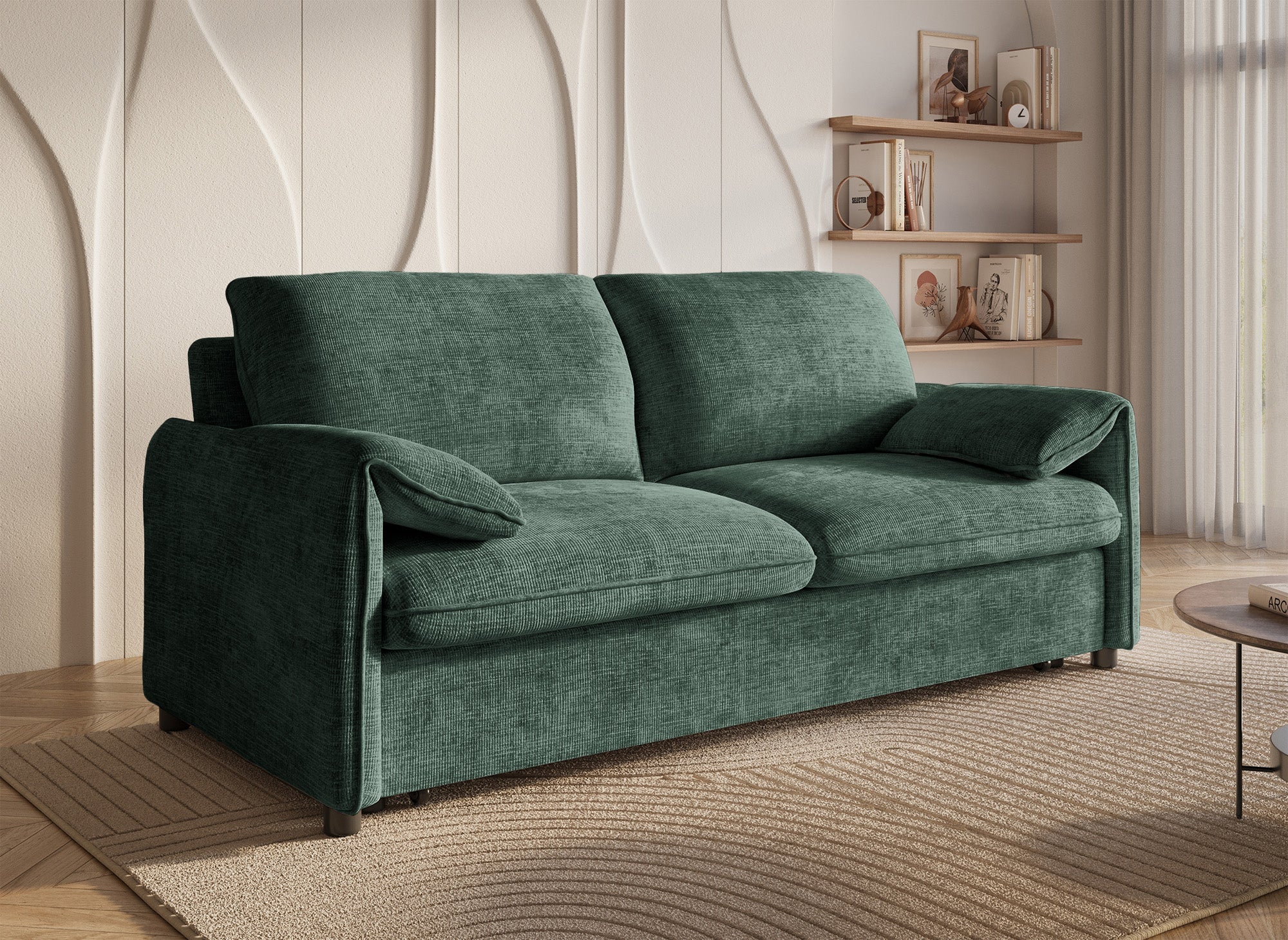 Sofá cama LAMAR de 3 plazas en terciopelo verde jaspeado