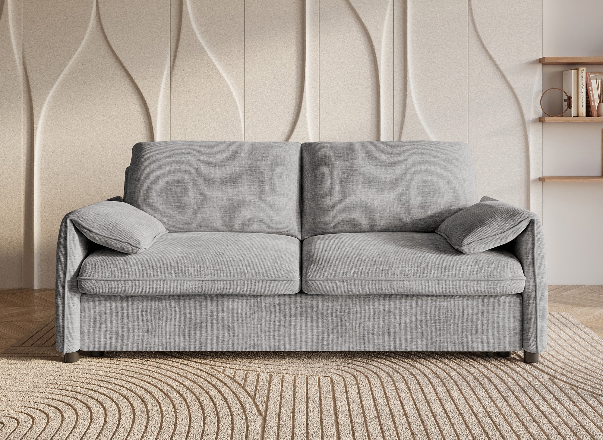 Sofá cama LAMAR de 3 plazas en terciopelo gris jaspeado