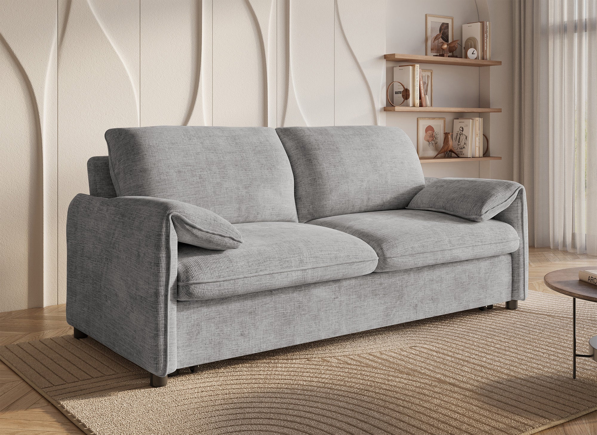 Sofá cama LAMAR de 3 plazas en terciopelo gris jaspeado