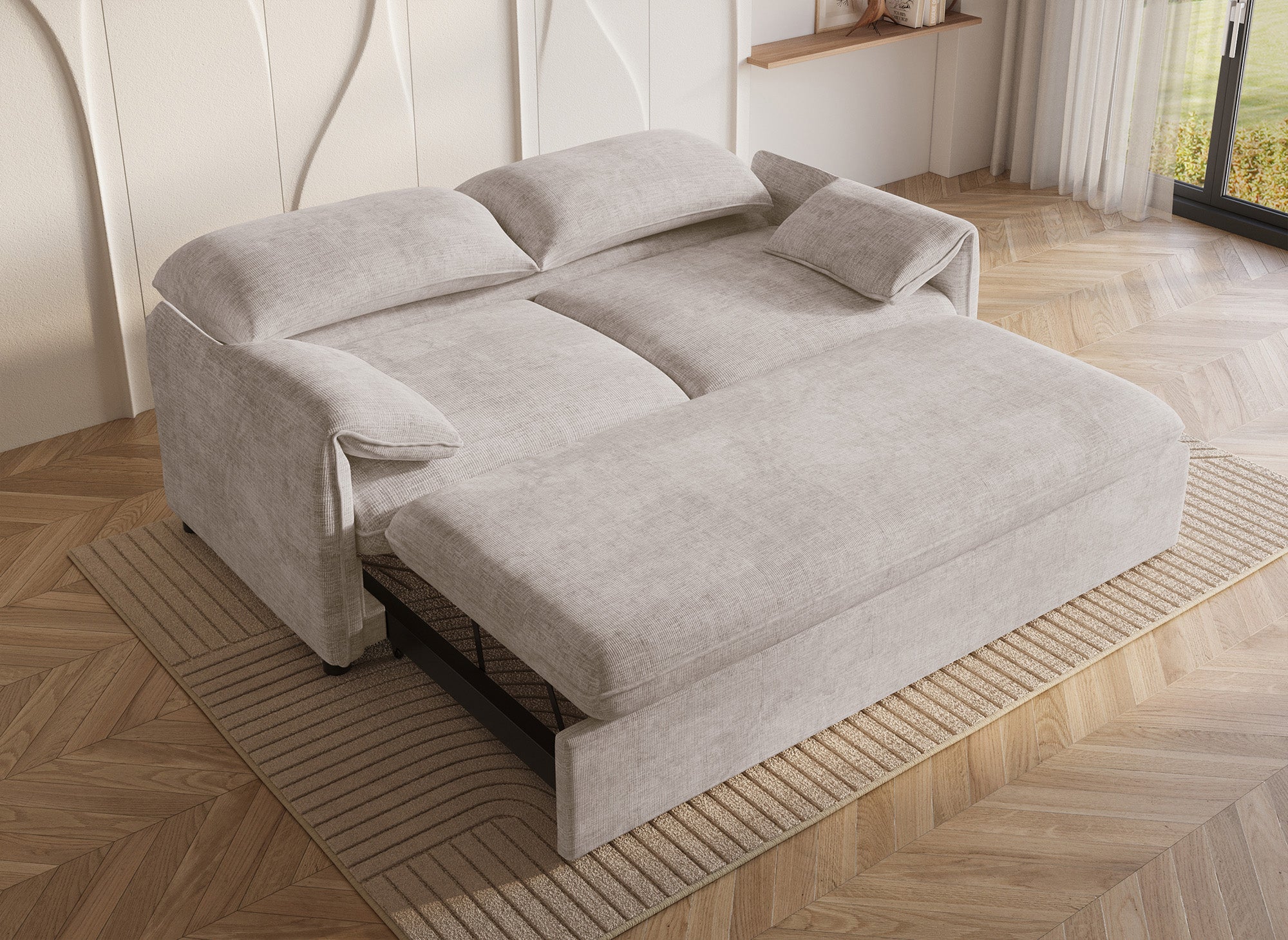 Sofá cama LAMAR de 3 plazas en terciopelo jaspeado beige