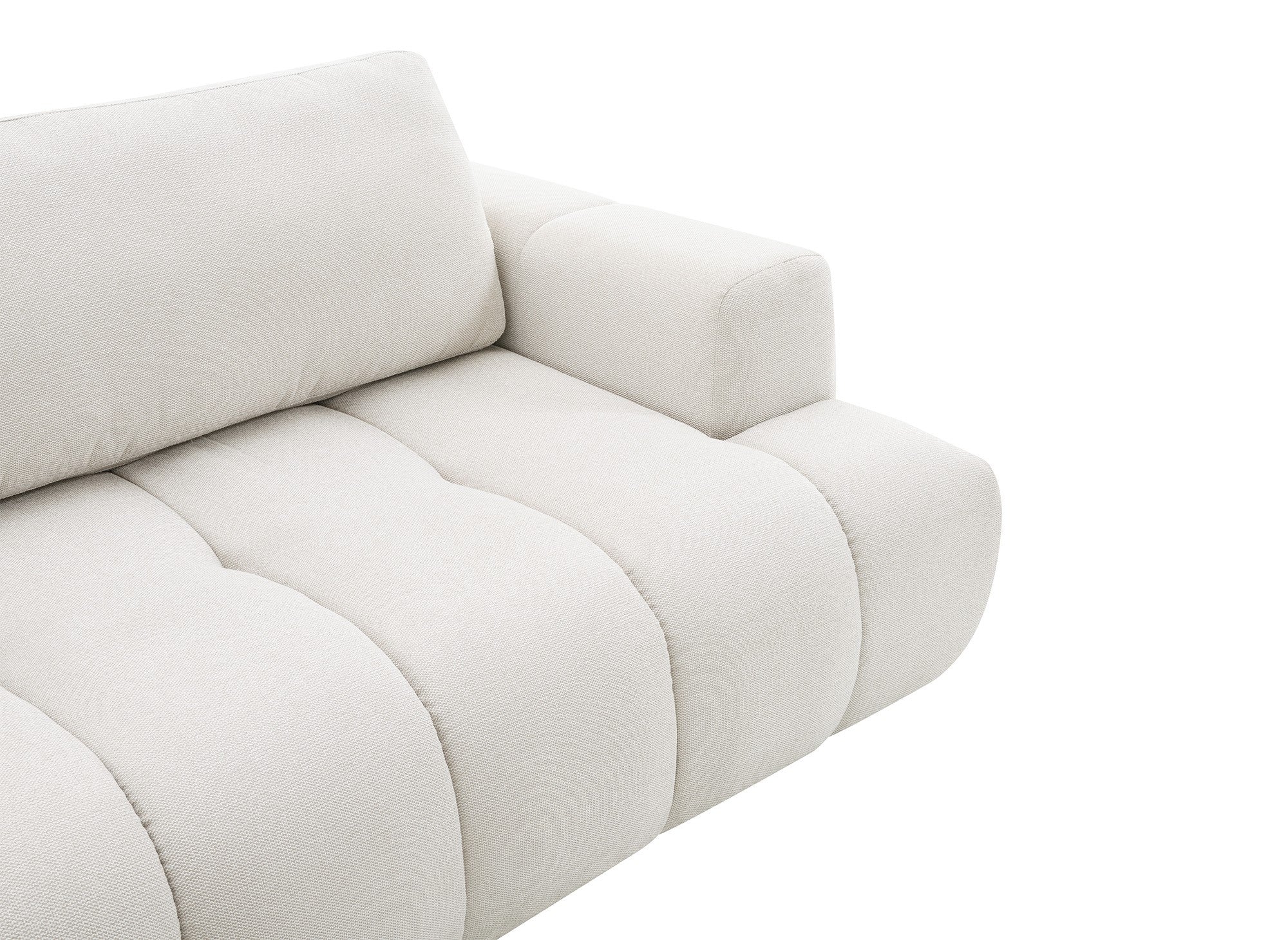 Sofá esquinero convertible HAVEN con almacenaje en tela beige - Esquina izquierda