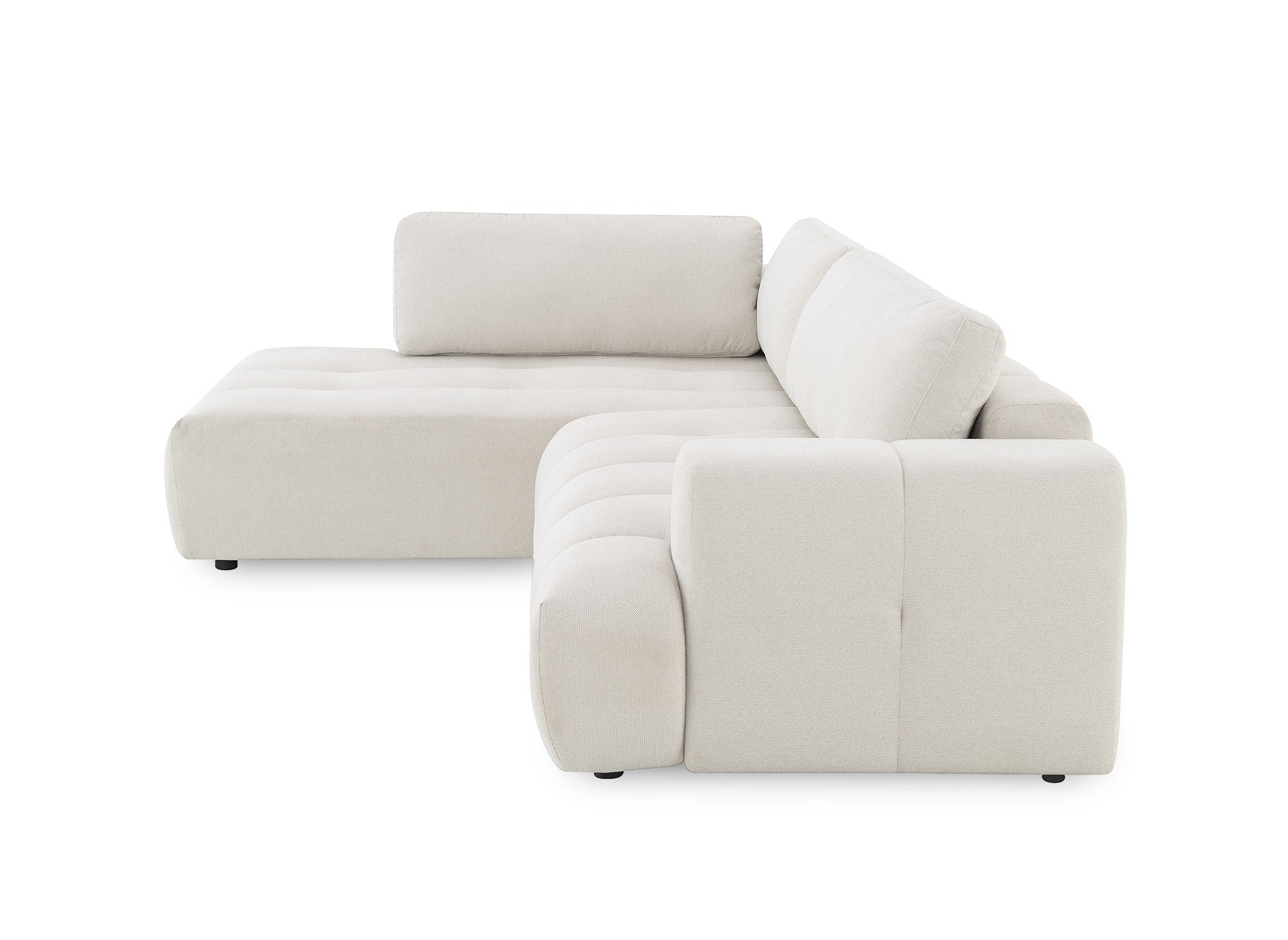 Sofá esquinero convertible HAVEN con almacenaje en tela beige - Esquina izquierda