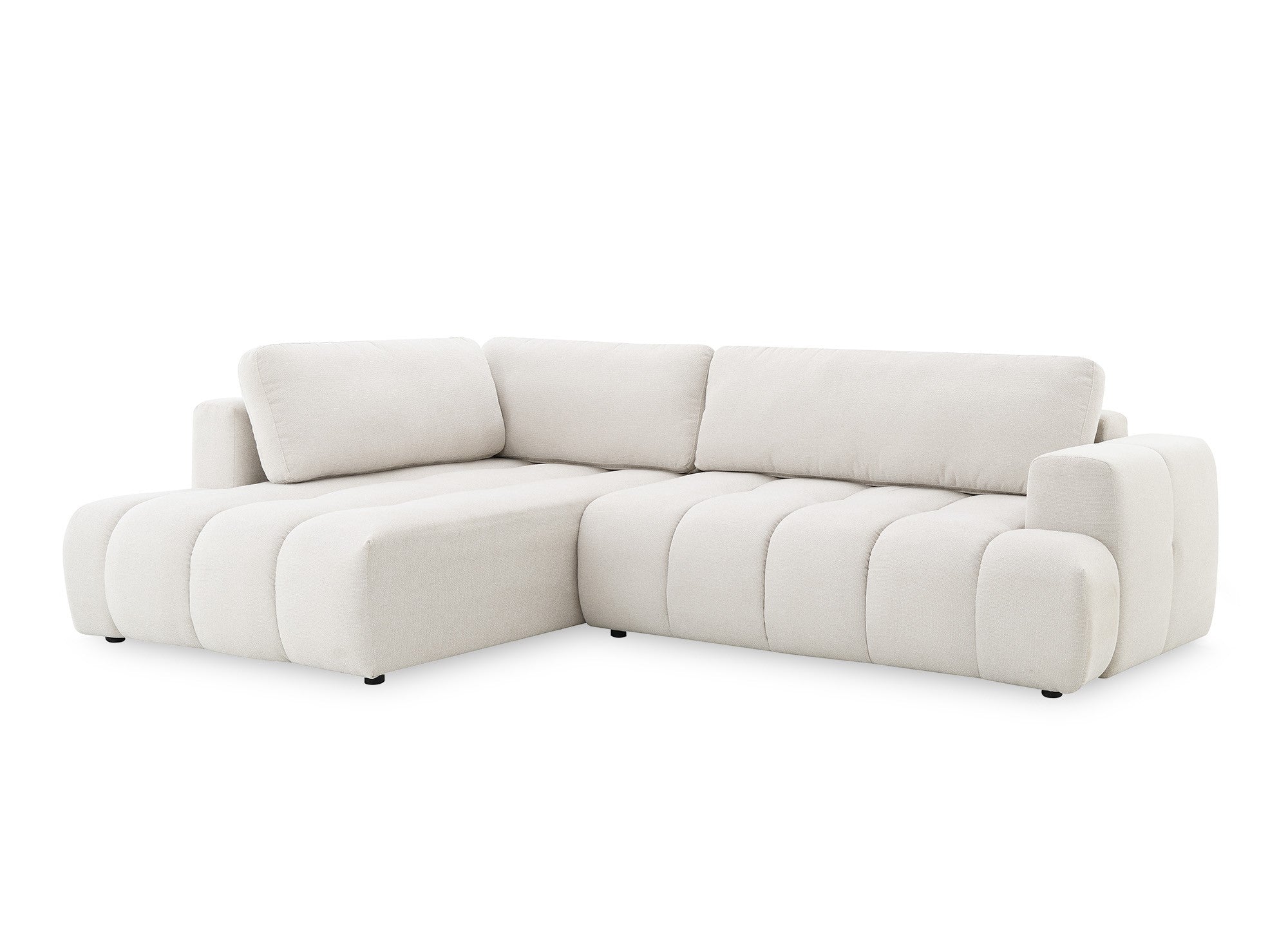 Sofá esquinero convertible HAVEN con almacenaje en tela beige - Esquina izquierda