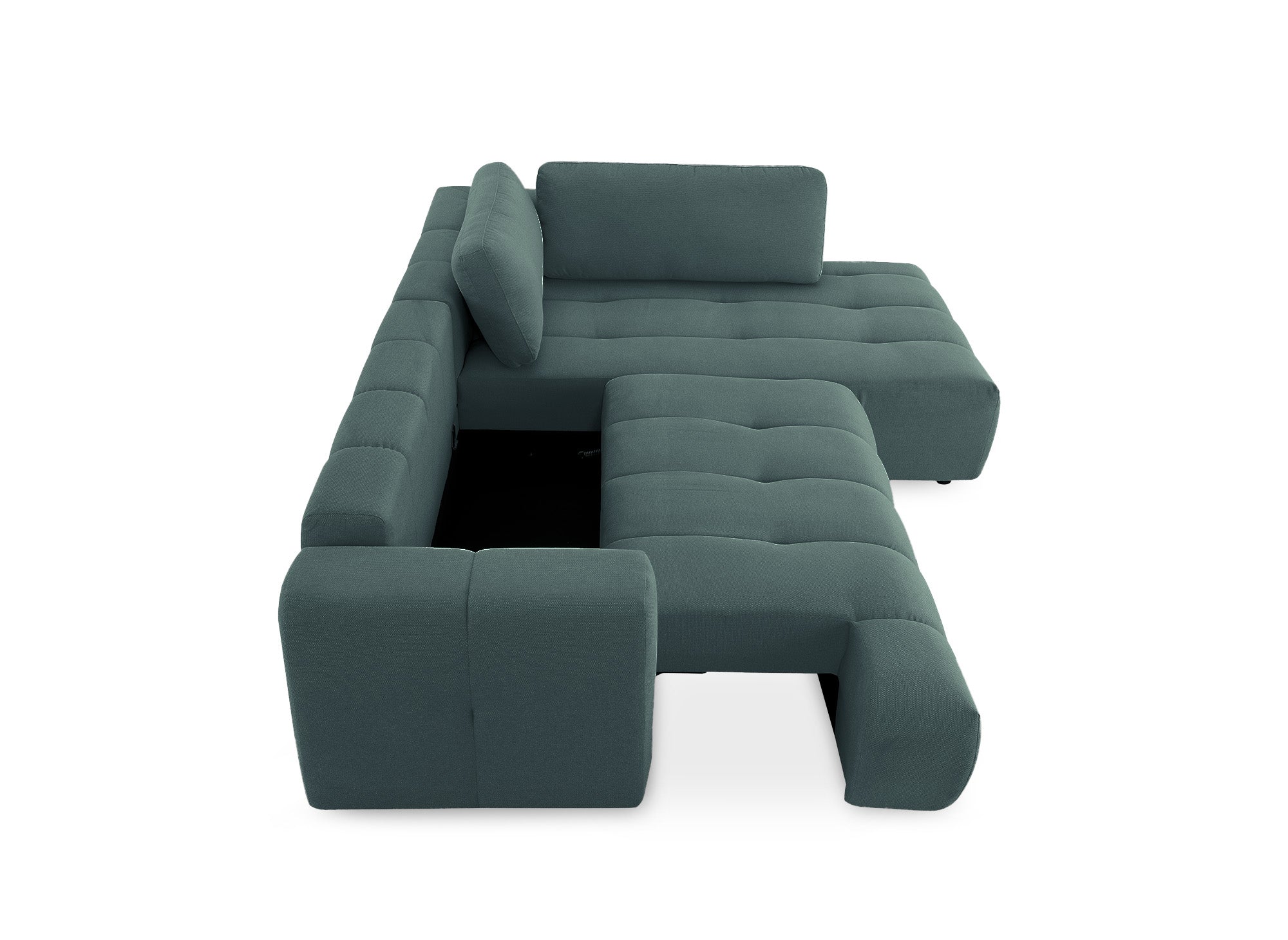 Sofá esquinero convertible HAVEN con almacenaje en tela verde oliva - Esquinero derecho