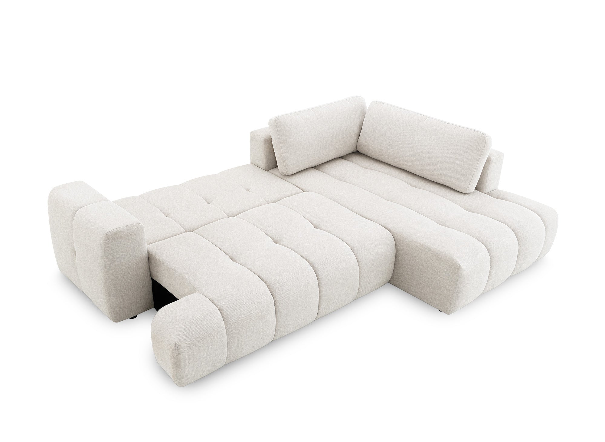 Sofá esquinero convertible HAVEN con almacenaje en tela beige - Esquinero derecho