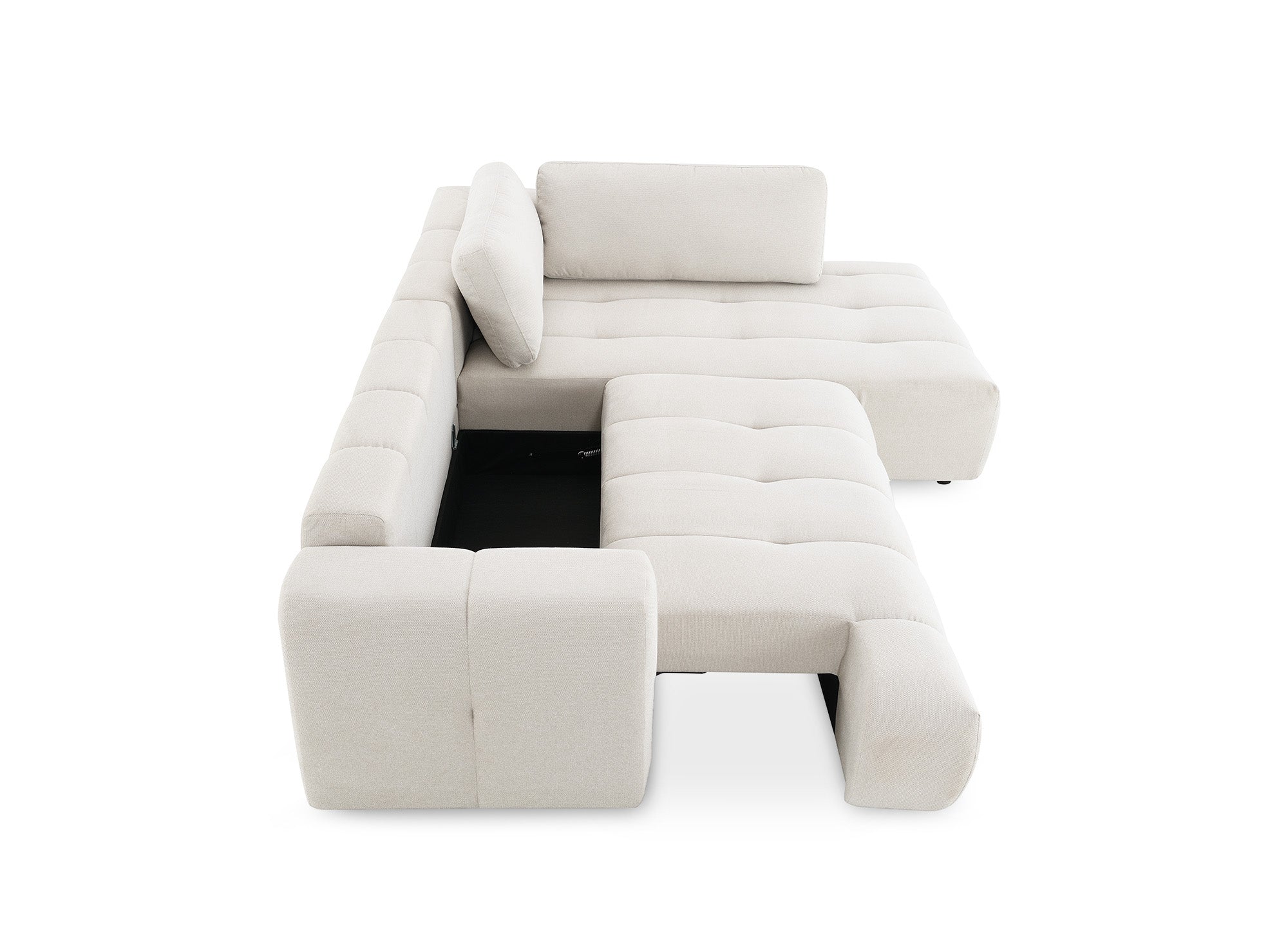 Sofá esquinero convertible HAVEN con almacenaje en tela beige - Esquinero derecho
