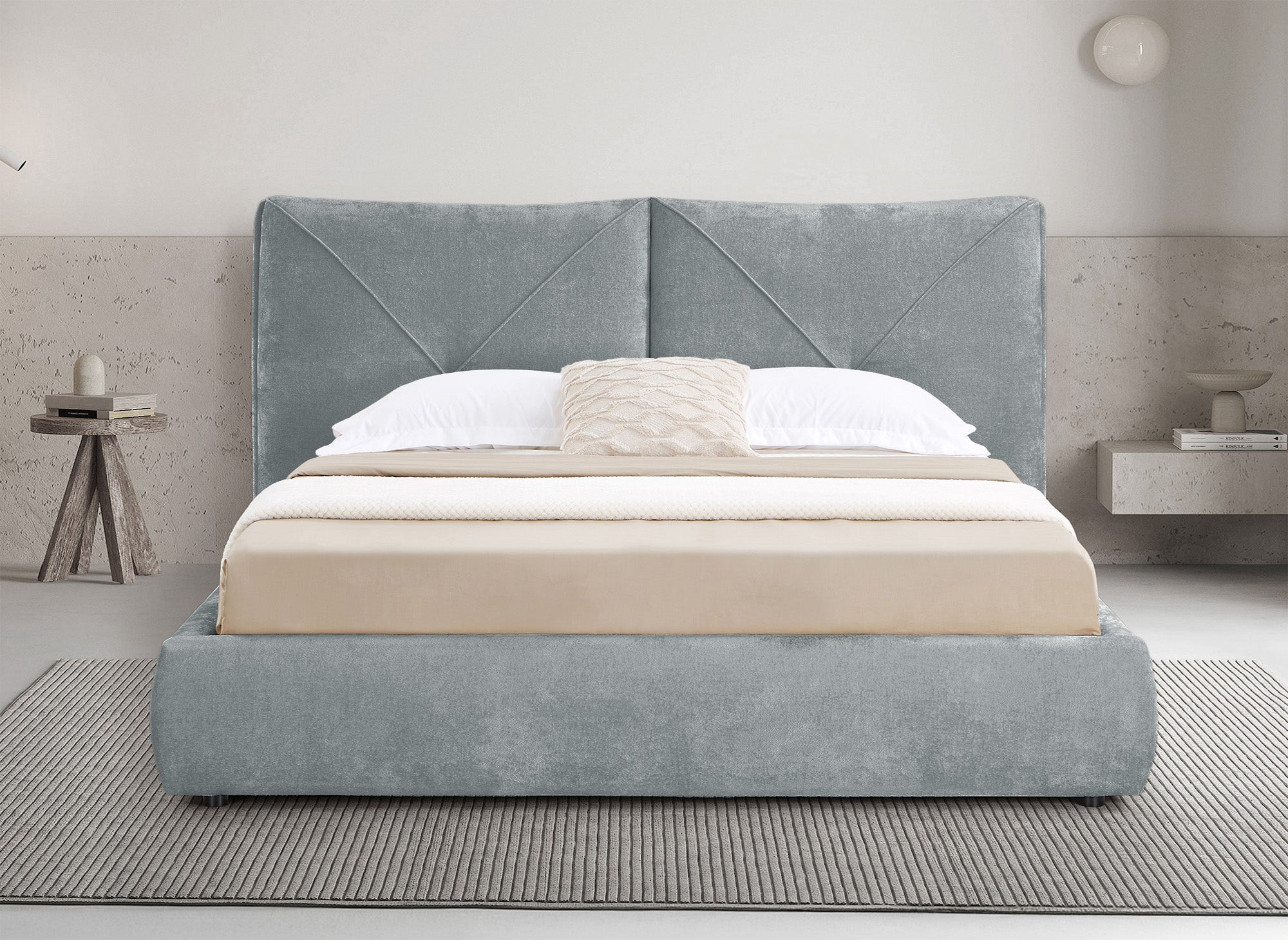 Cama de almacenaje NOAH de 180x200 cm en tejido bouclé gris suave