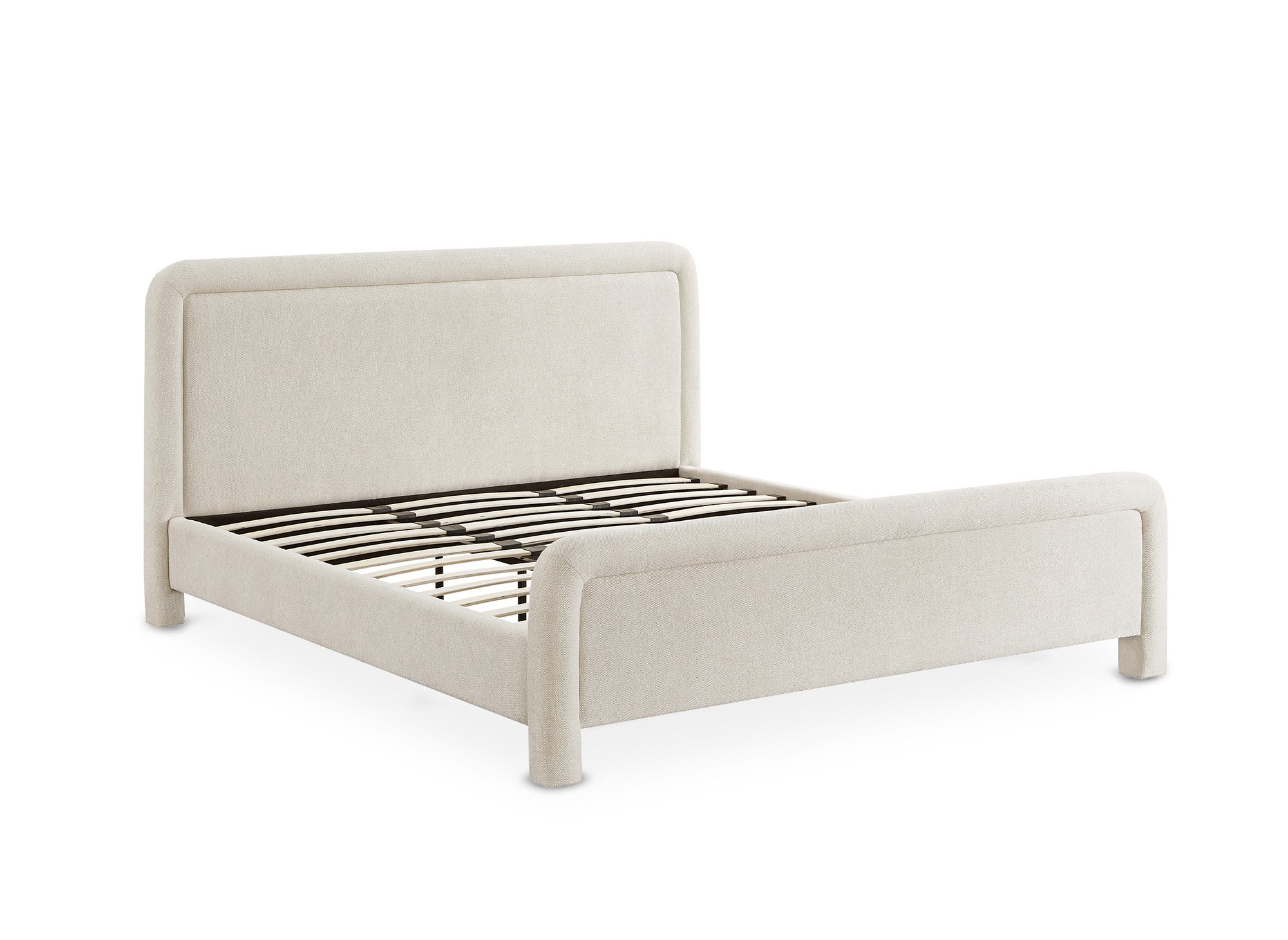 Cama doble ANELA de tela suave color beige, 180 x 200 cm