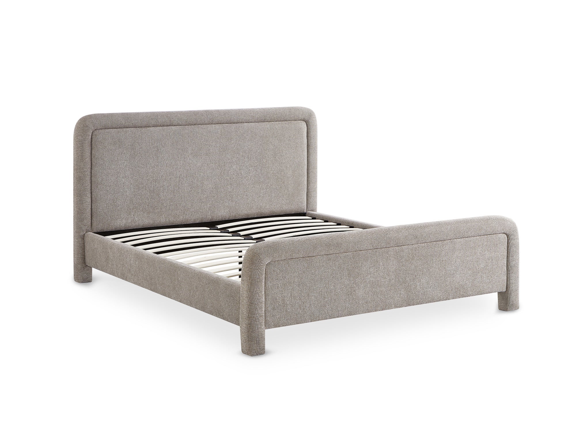 Cama doble ANELA de tela suave color topo, 160 x 200 cm