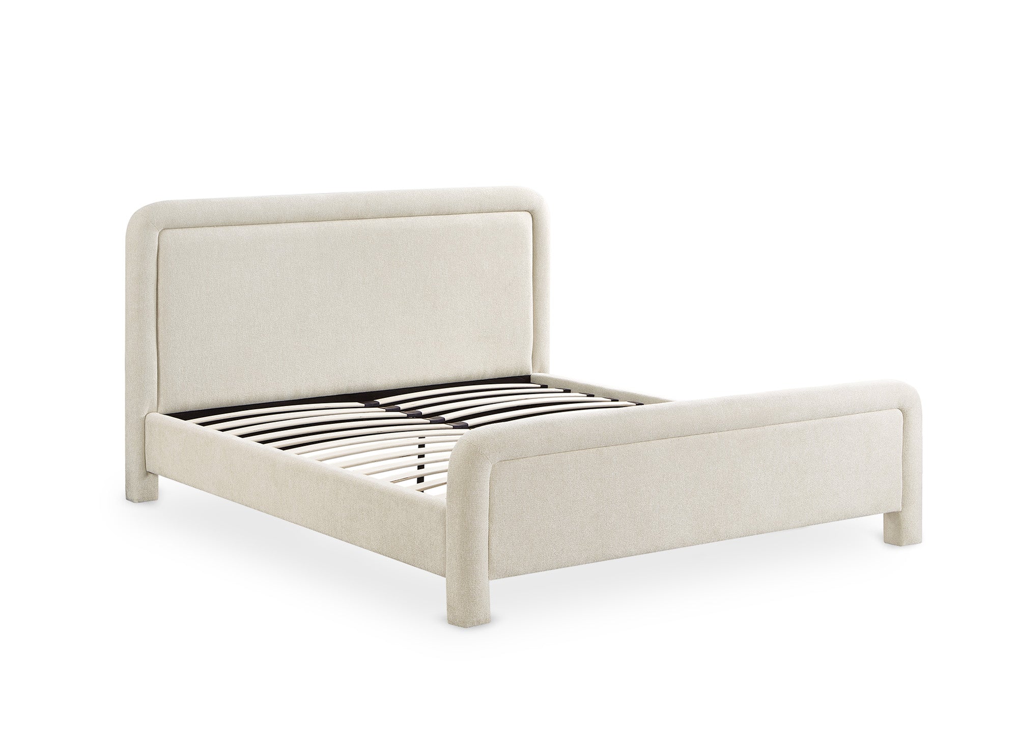 Cama doble ANELA de tela suave color beige, 160 x 200 cm