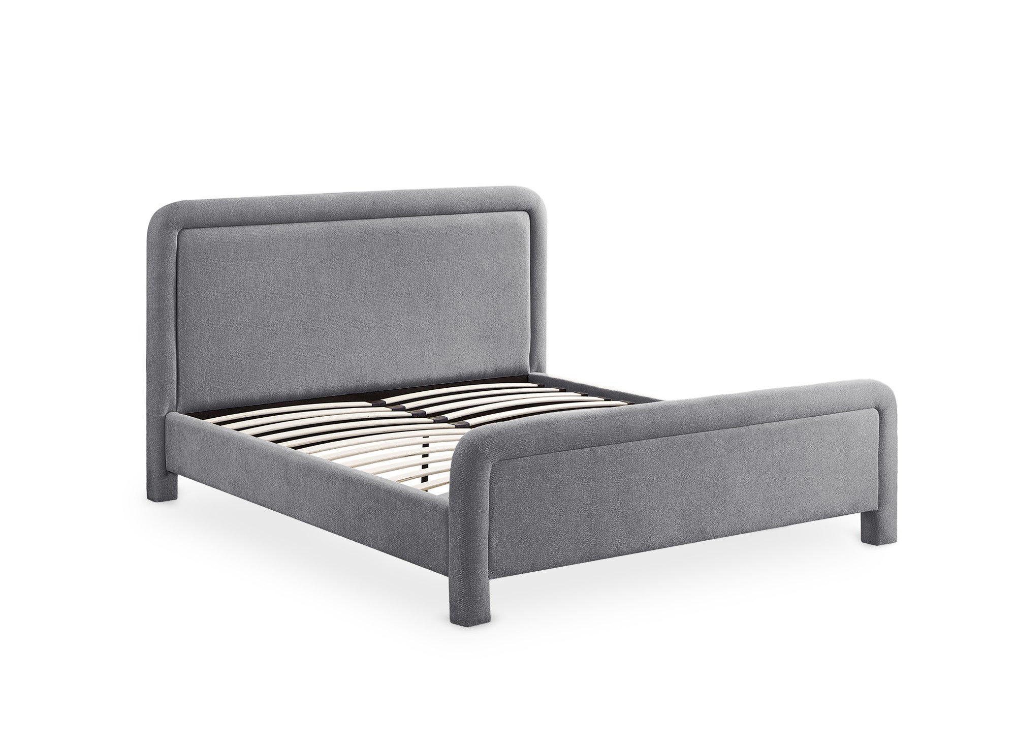 Cama doble ANELA de tela gris suave, 140 x 190 cm